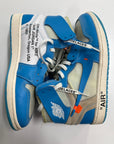 OFF WHITE AIR JORDAN 1 HIGH UNIVERSITY BLUE - SIZE 9.5 (WORN) - REPLACEMENT BOX