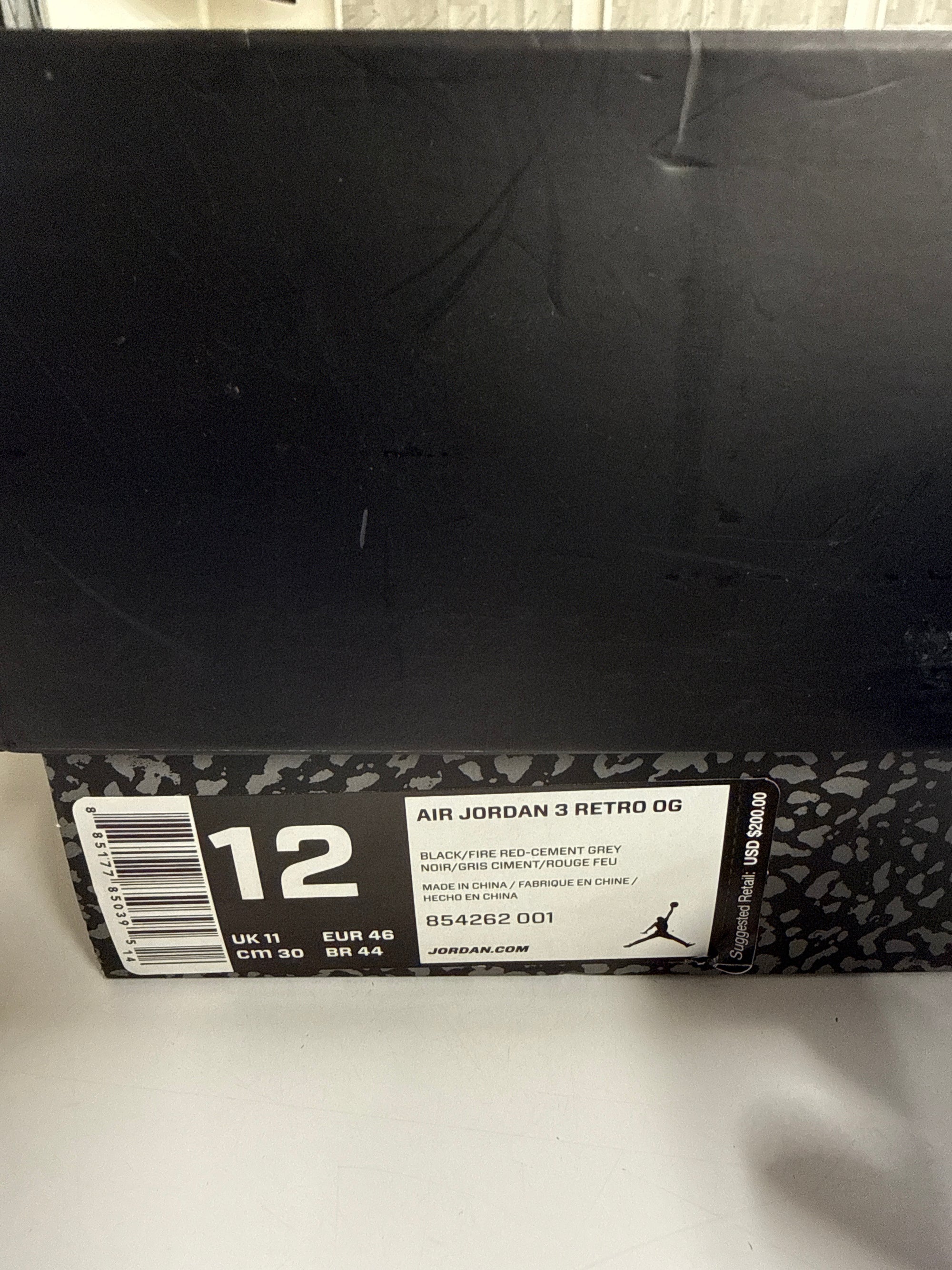 AIR JORDAN 3 BLACK CEMENT 2018 - SIZE 12 (WORN)