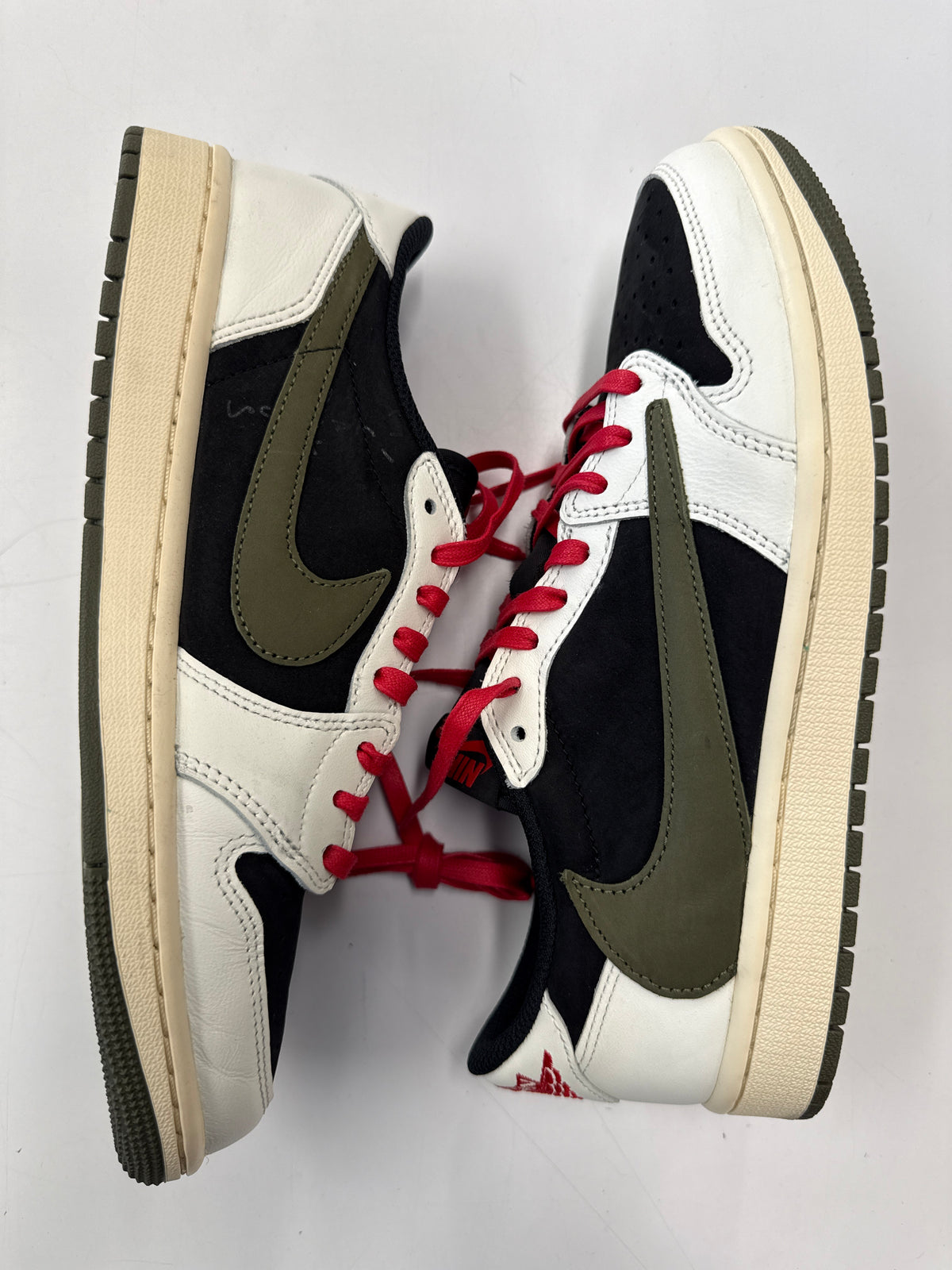 WMNS AIR JORDAN 1 LOW TRAVIS SCOTT OLIVE - SIZE W9.5 M8 (WORN)