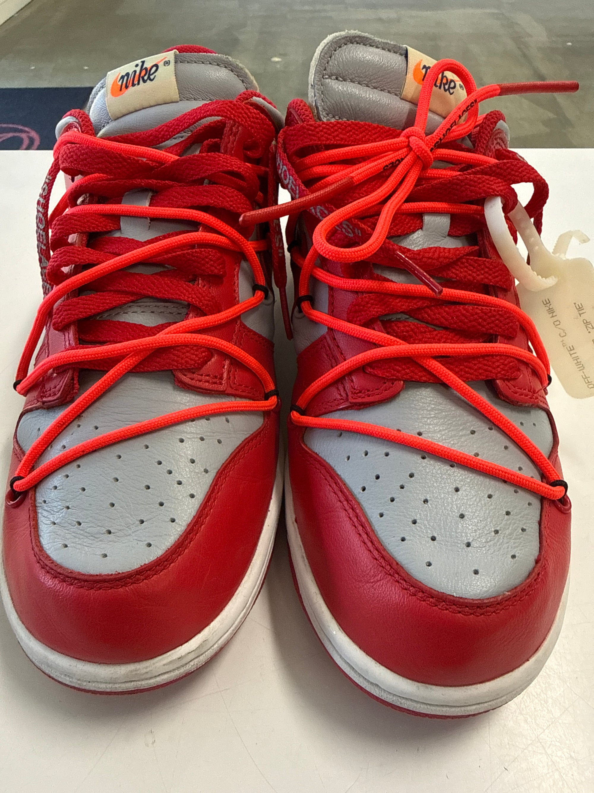 OFF WHITE DUNK LOW UNIVERSITY RED - SIZE 8.5 (WORN)