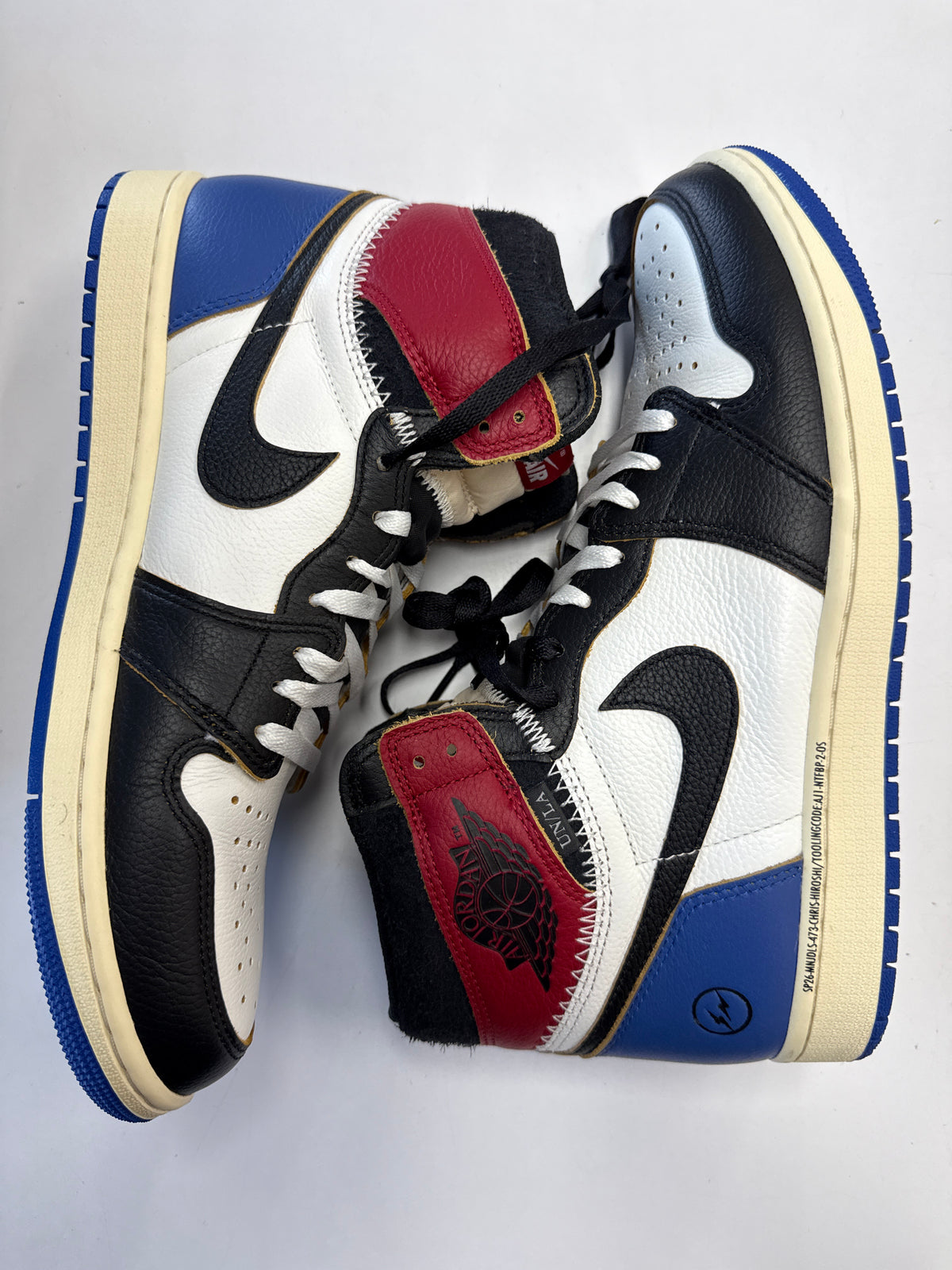 AIR JORDAN 1 HIGH FRAGMENT X UNION VARSITY RED SPORT ROYAL - SIZE 11.5 (WORN)