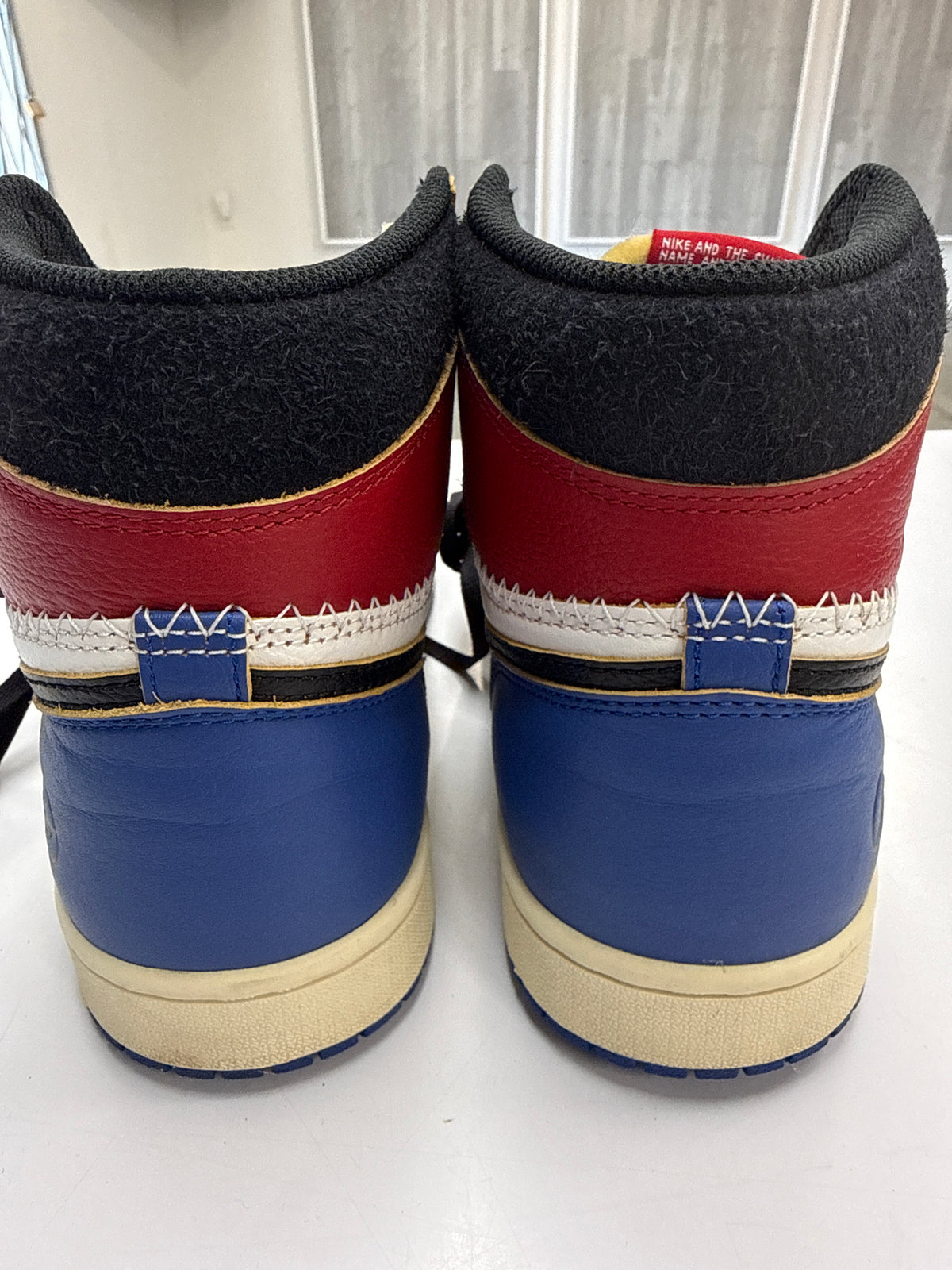 AIR JORDAN 1 HIGH FRAGMENT X UNION VARSITY RED SPORT ROYAL - SIZE 11.5 (WORN) - MISSING LABEL ON BOX