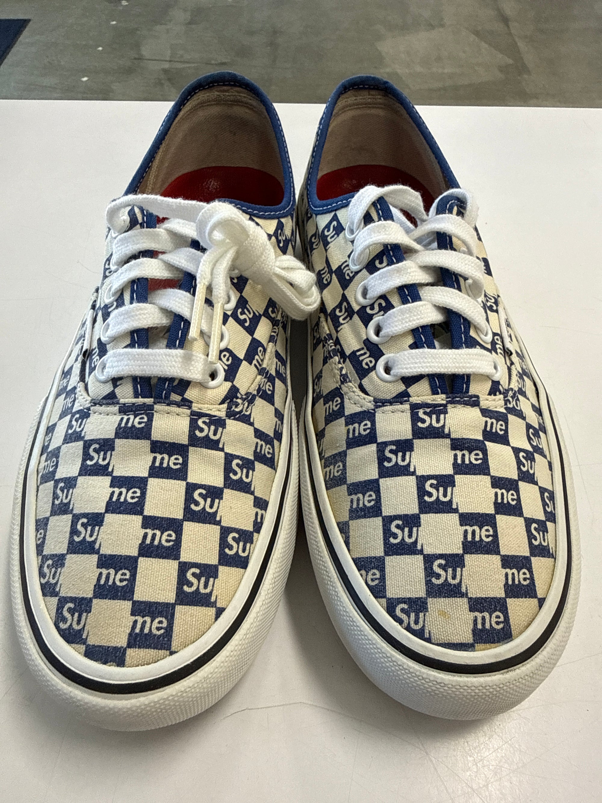 VANS AUTHENTIC SUPREME BLUE CHECKER LOGO - SIZE 9 (WORN) - REPLACEMENT BOX