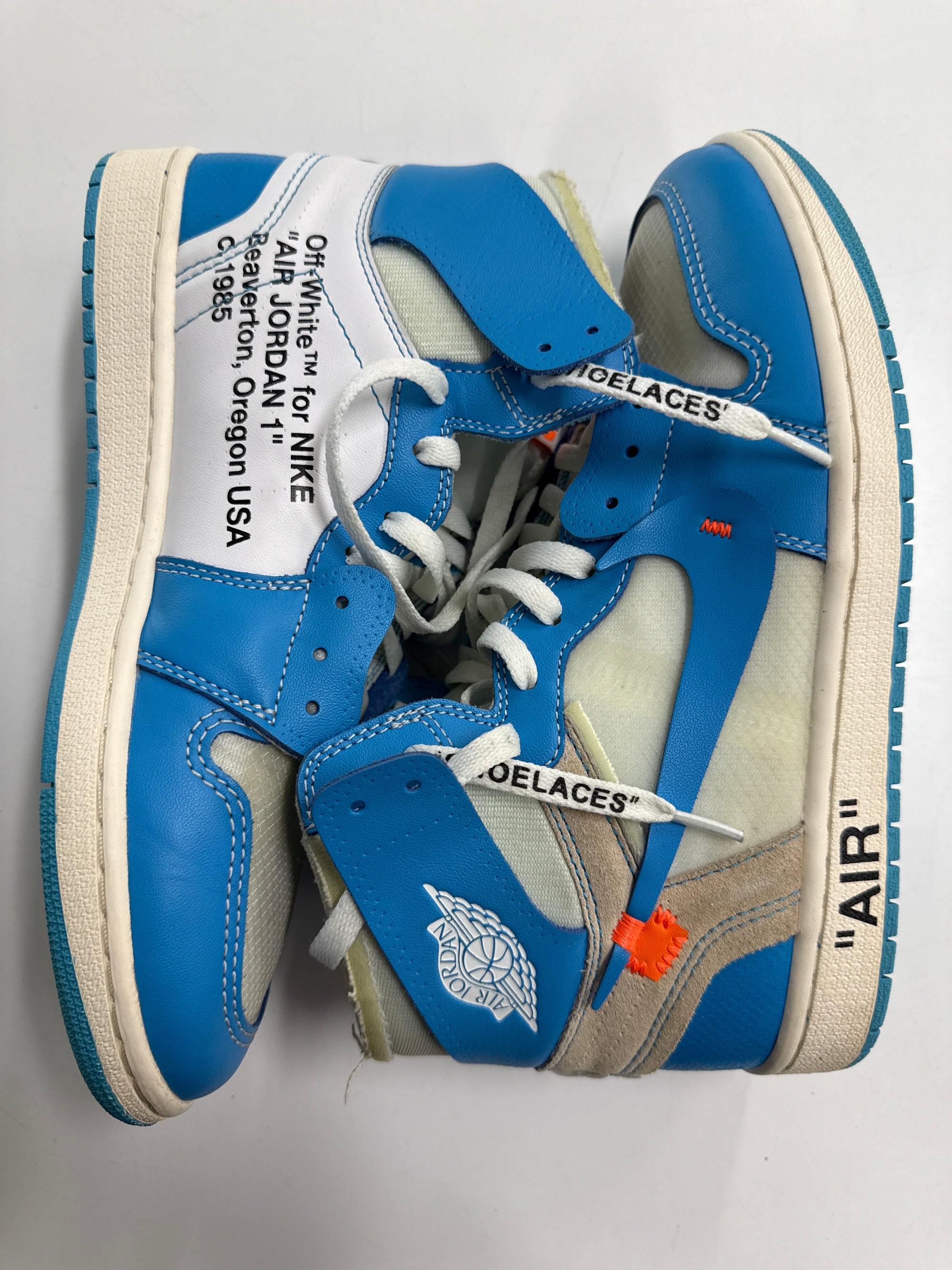 OFF WHITE AIR JORDAN 1 HIGH UNIVERSITY BLUE - SIZE 9.5 (WORN) - REPLACEMENT BOX
