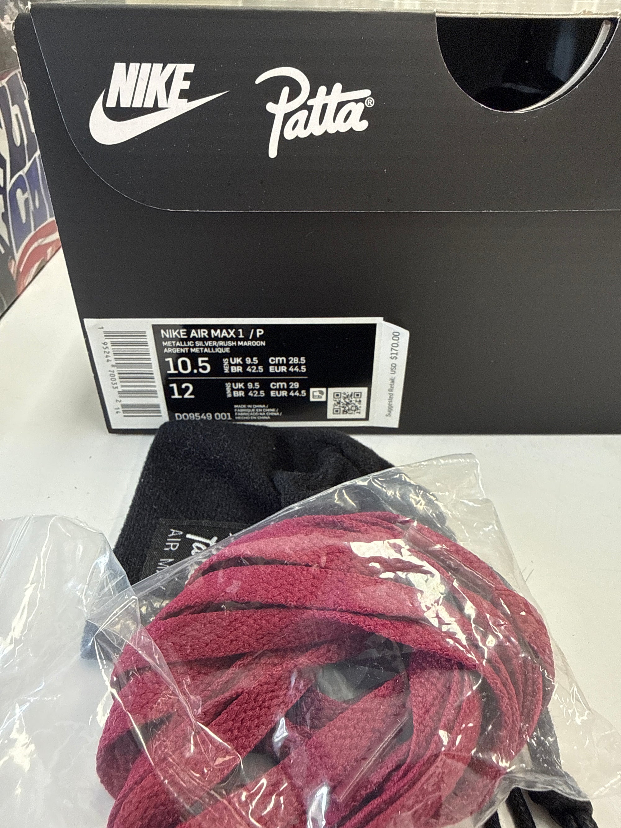 AIR MAX 1 PATTA WAVES RUSH MAROON - SIZE 10.5 (WORN)