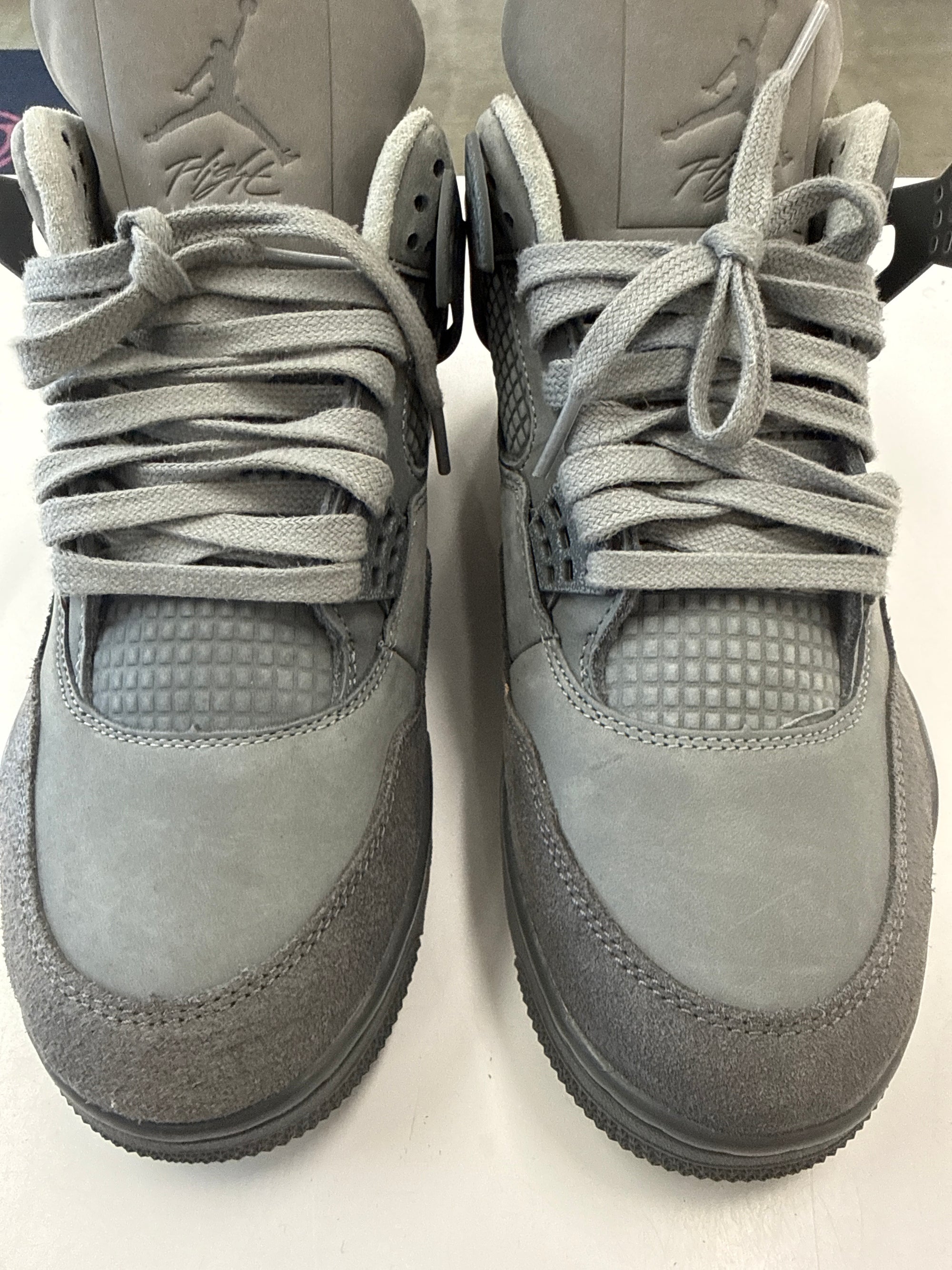 AIR JORDAN 4 WET CEMENT - SIZE 9.5 (WORN) - NO SIZE LABEL ON THE BOX