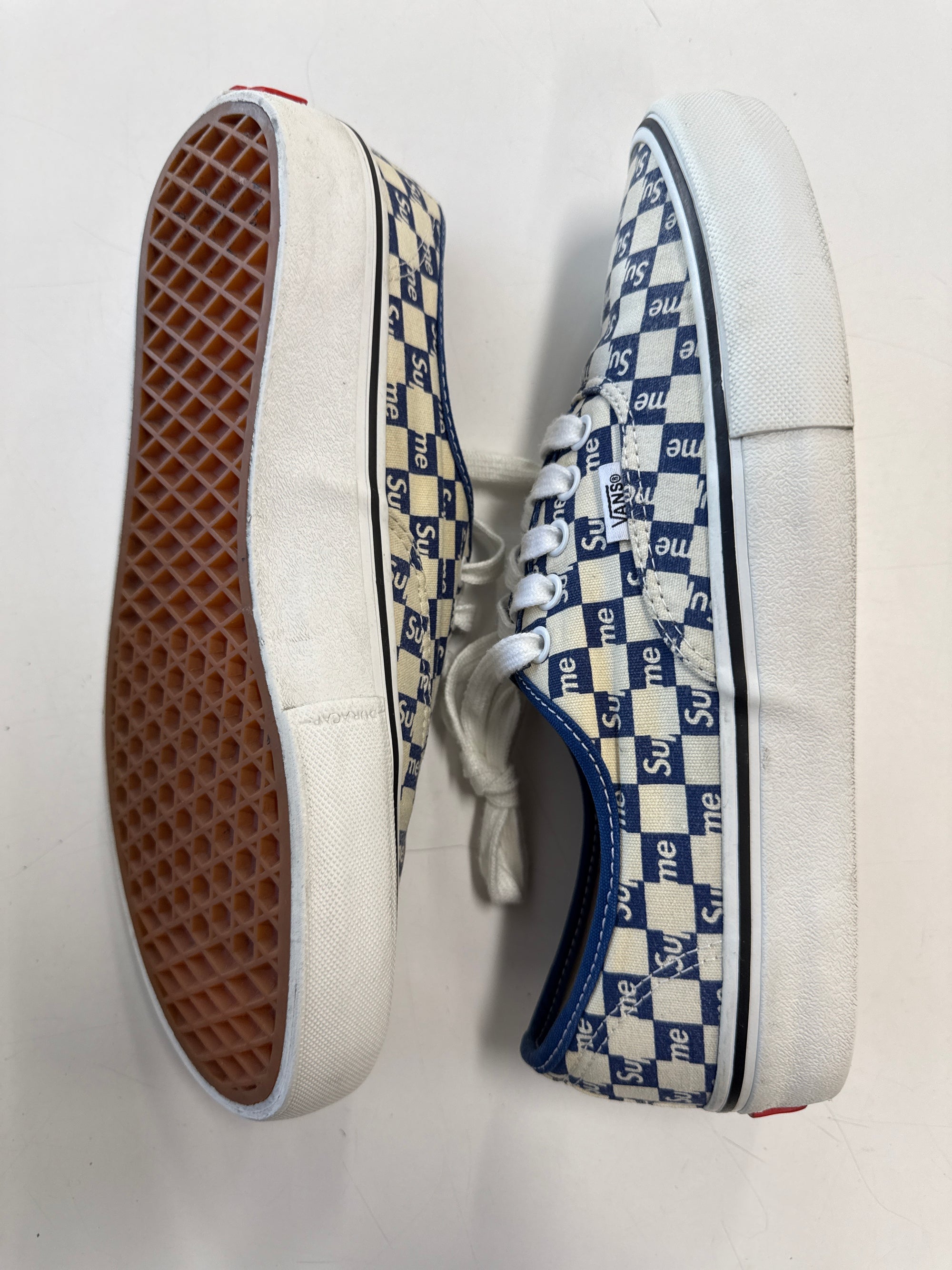 VANS AUTHENTIC SUPREME BLUE CHECKER LOGO - SIZE 9 (WORN) - REPLACEMENT BOX