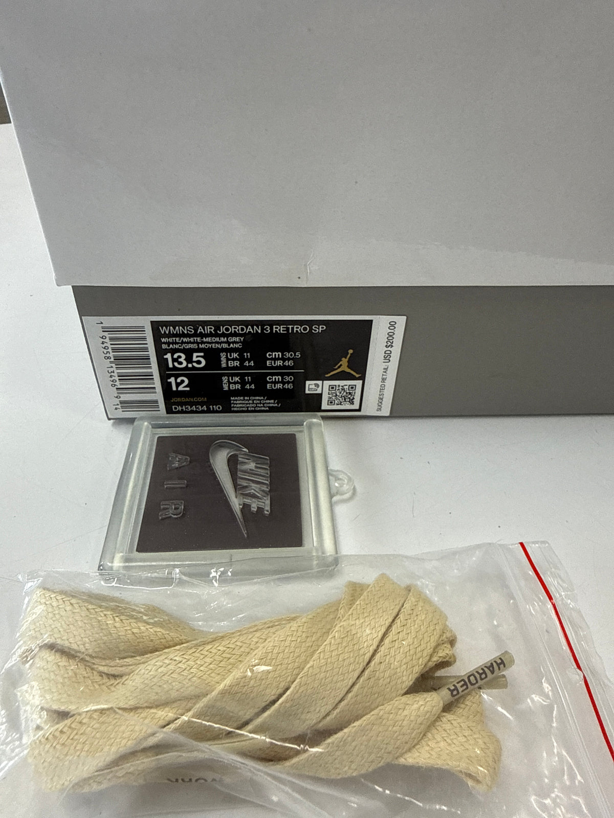 WMNS AIR JORDAN 3 A MA MANIERE WHITE - SIZE W13.5 M12 (WORN)