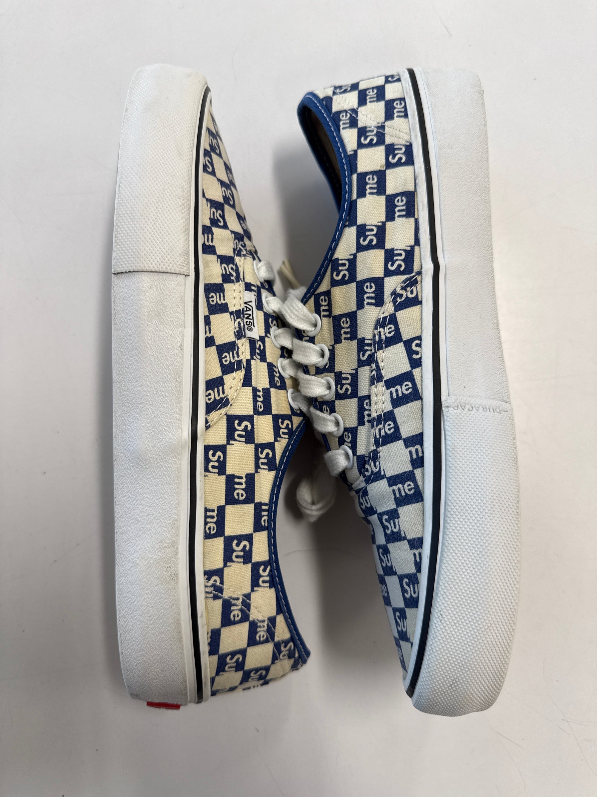 VANS AUTHENTIC SUPREME BLUE CHECKER LOGO - SIZE 9 (WORN) - REPLACEMENT BOX