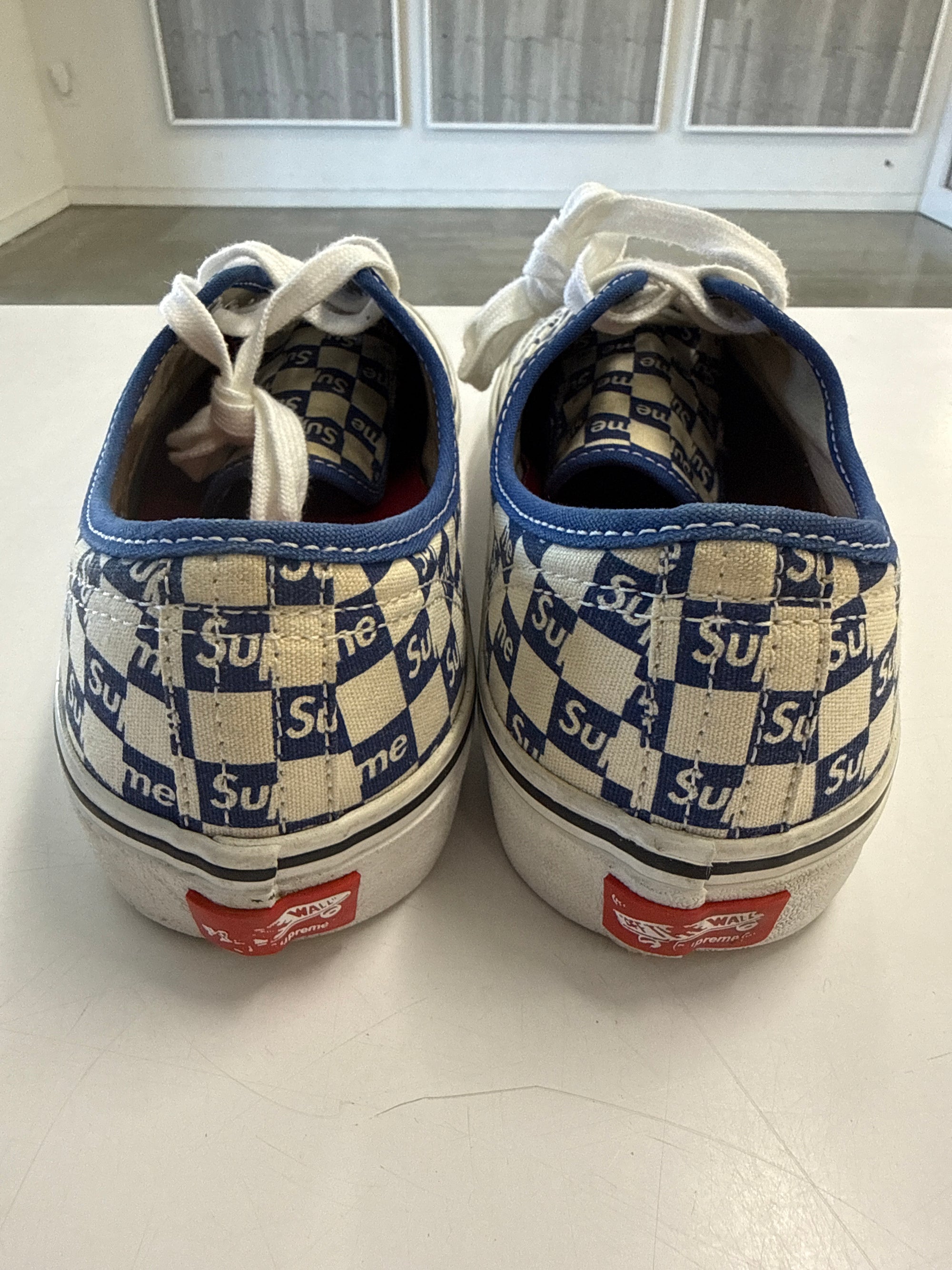 VANS AUTHENTIC SUPREME BLUE CHECKER LOGO - SIZE 9 (WORN) - REPLACEMENT BOX