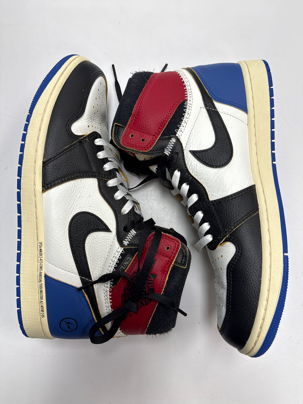 AIR JORDAN 1 HIGH FRAGMENT X UNION VARSITY RED SPORT ROYAL - SIZE 11.5 (WORN) - MISSING LABEL ON BOX