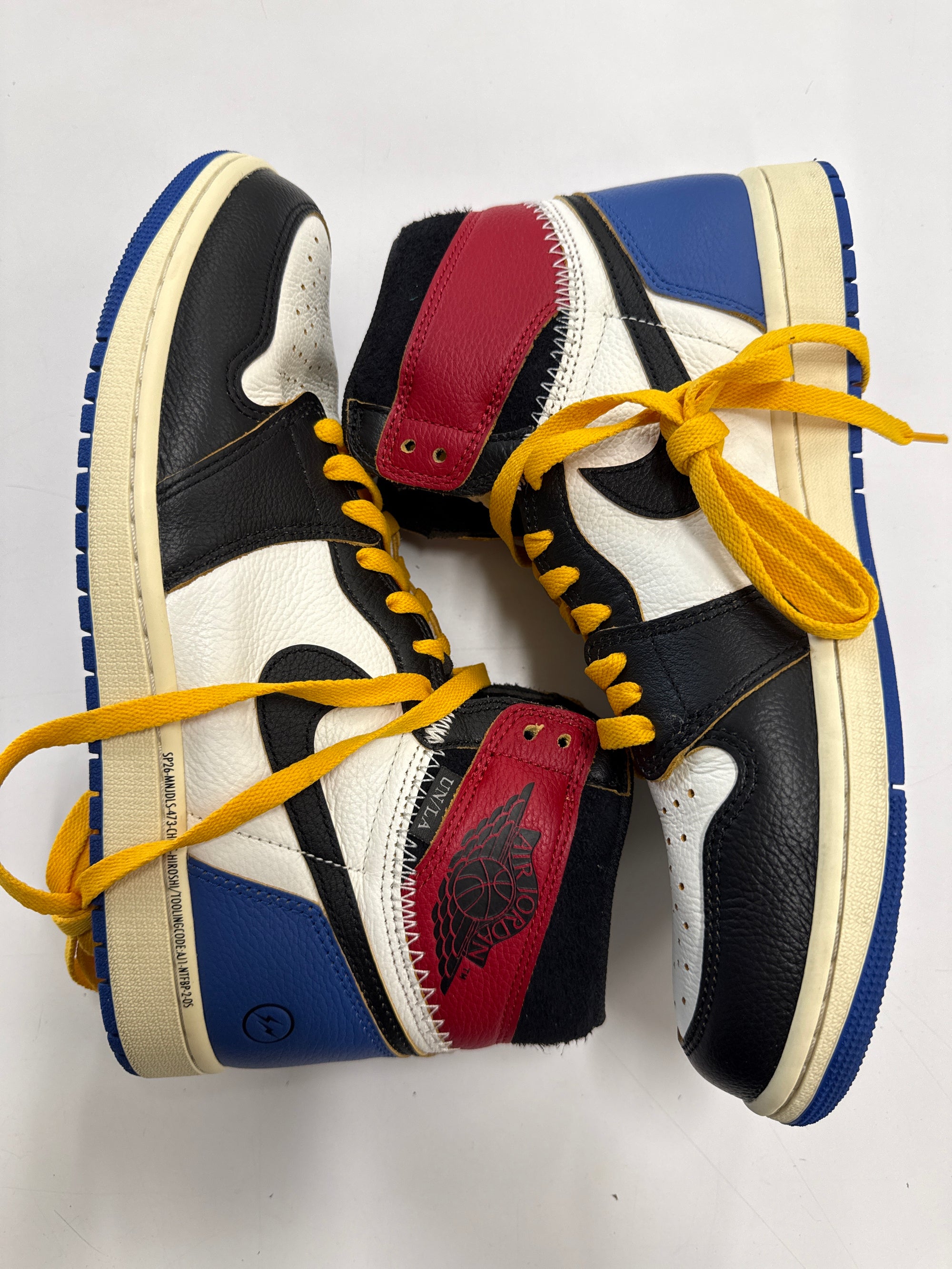 AIR JORDAN 1 HIGH OG FRAGMENT X UNION VARSITY RED SPORT ROYAL - SIZE 10.5 (WORN)