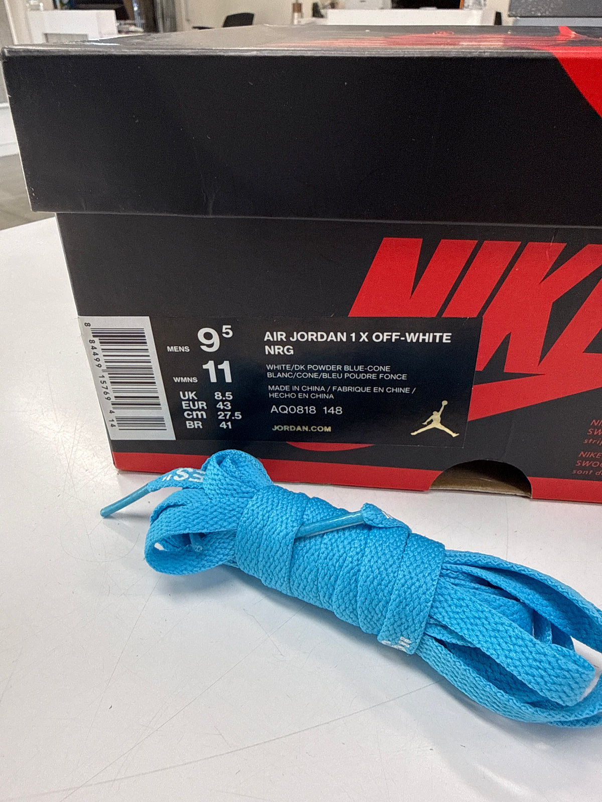 OFF WHITE AIR JORDAN 1 HIGH UNIVERSITY BLUE - SIZE 9.5 (WORN)