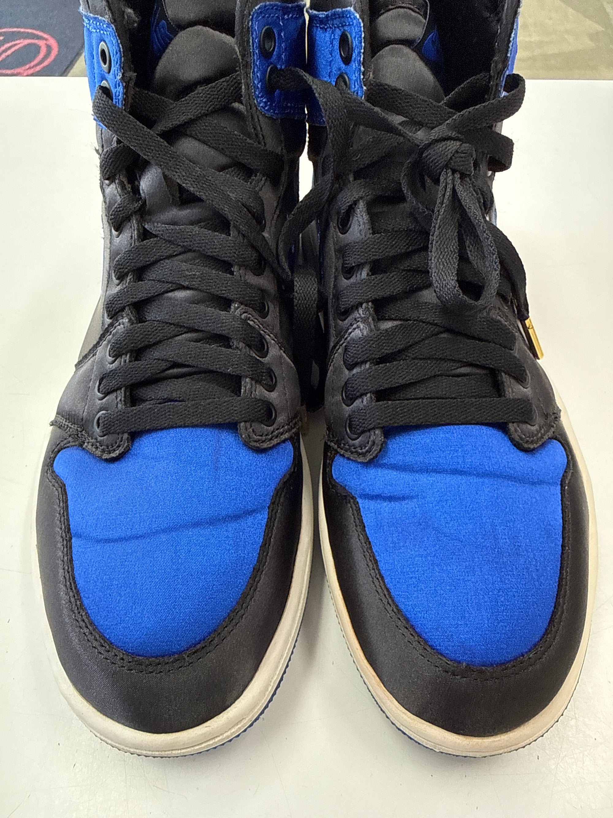 AIR JORDAN 1 HIGH SATIN ROYAL NUMBERED - SIZE 10 (WORN)