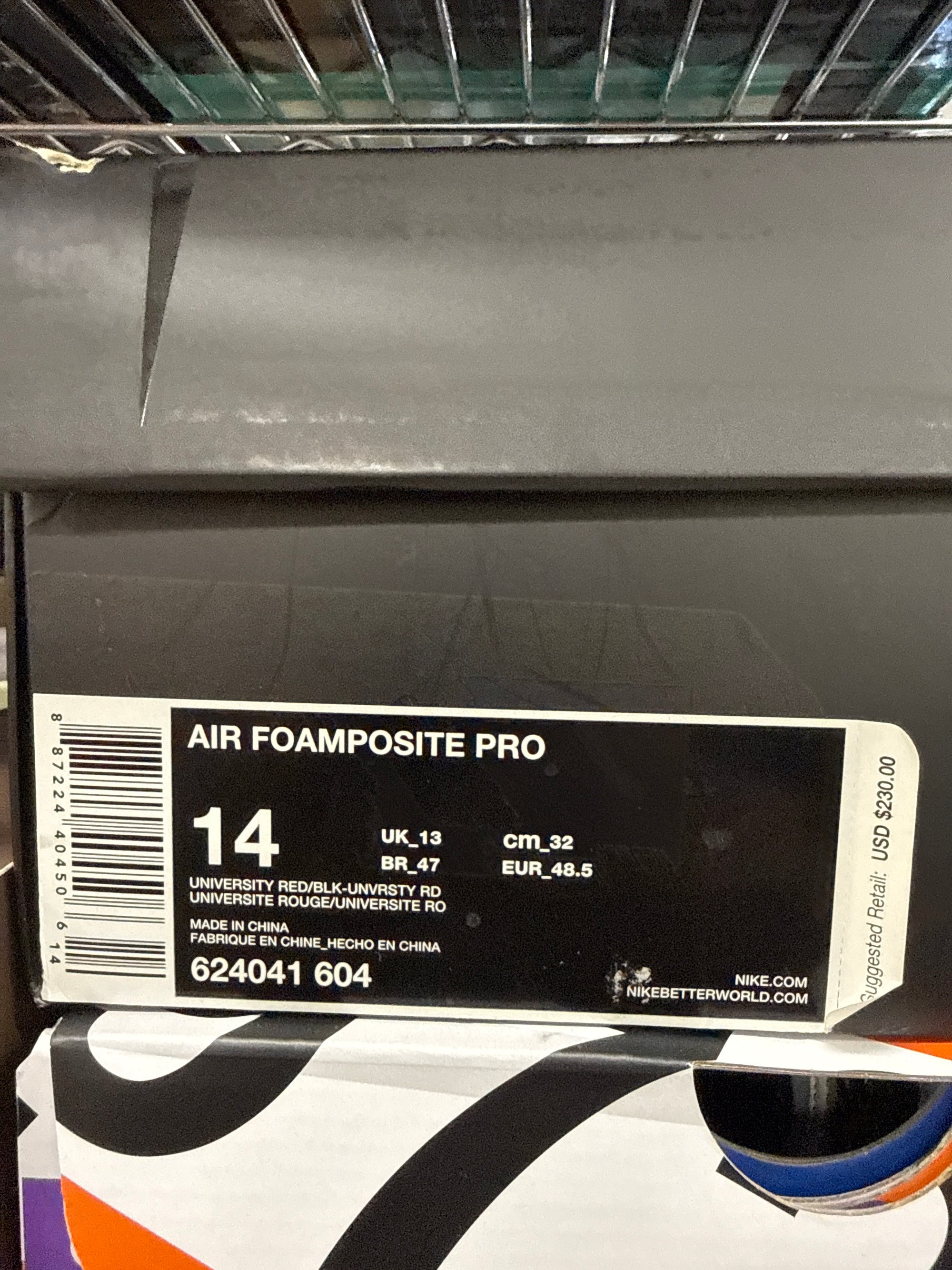 AIR FOAMPOSITE PRO UNIVERSITY RED - SIZE 14 (WORN)