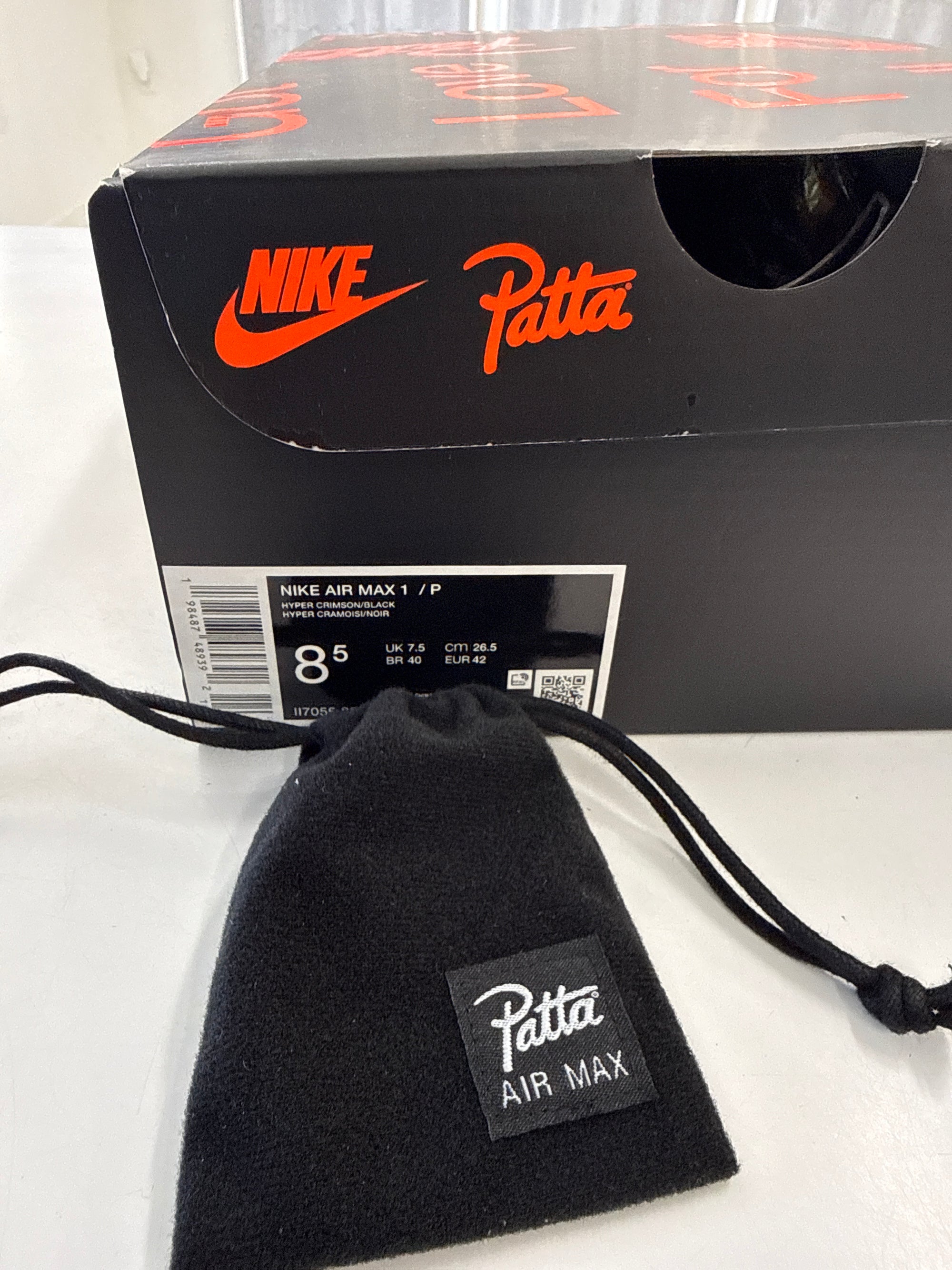 AIR MAX 1 PATTA WAVES HYPER CRIMSON - SIZE 8.5 (WORN) - SUPER CLEAN