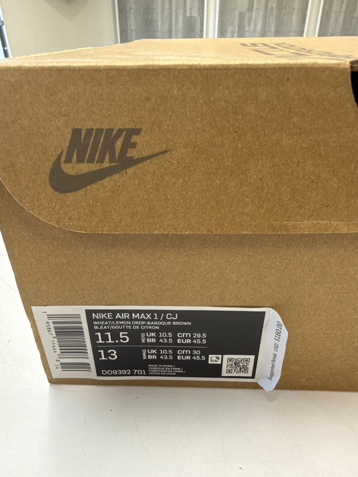 AIR MAX 1 TRAVIS SCOTT CACTUS JACK WHEAT LEMON DROP - SIZE 11.5 (WORN) - SUPER CLEAN