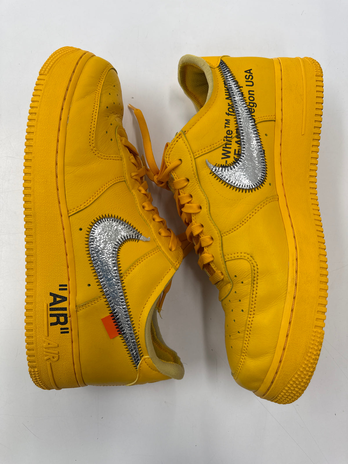OFF WHITE AIR FORCE 1 LOW UNIVERSITY GOLD - SIZE 10 (WORN)