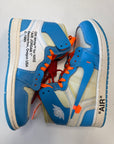 OFF WHITE AIR JORDAN 1 HIGH UNIVERSITY BLUE - SIZE 8 (WORN) - PROMO SAMPLE LABEL