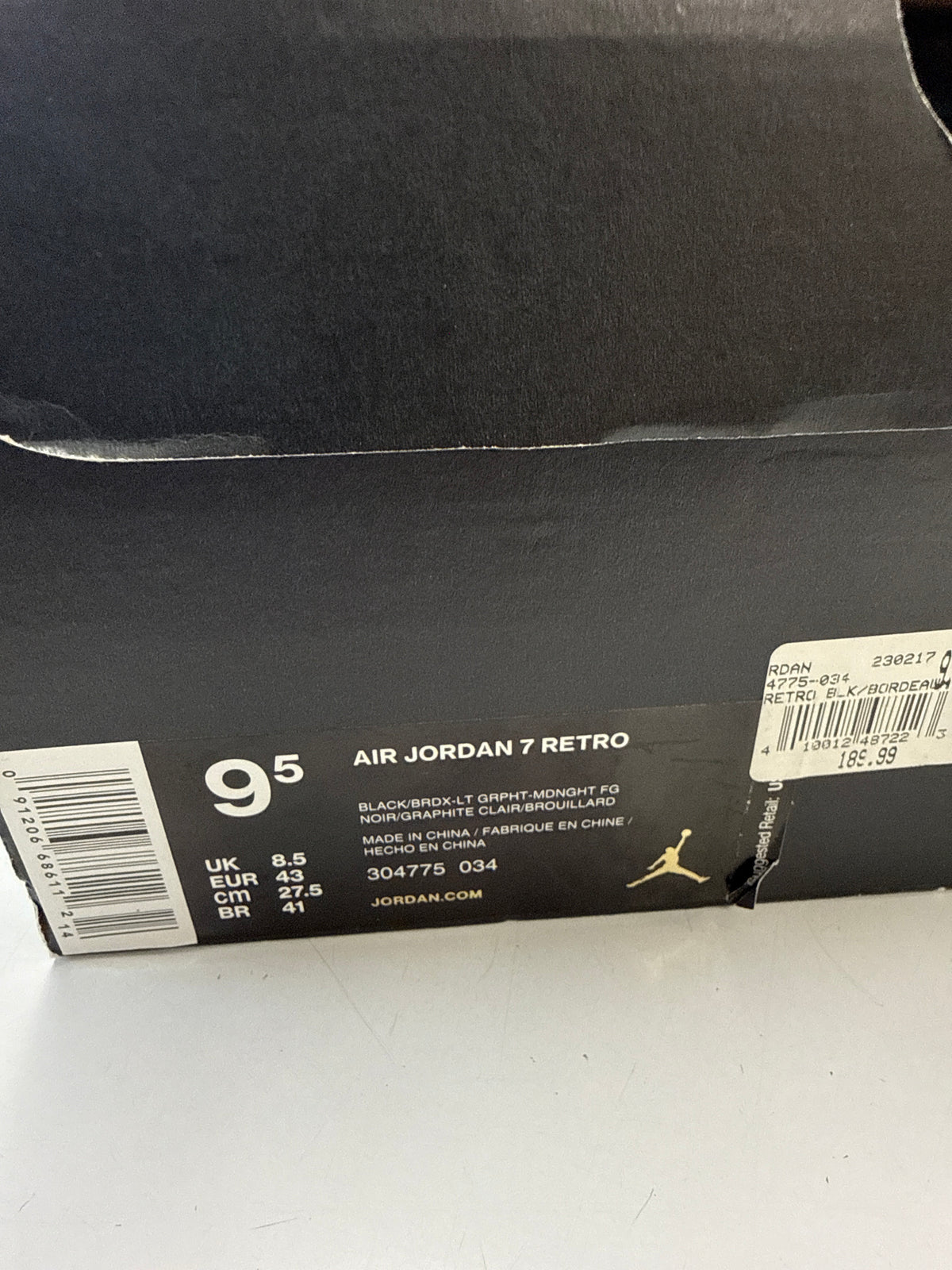 AIR JORDAN 7 BORDEAUX 2015 - SIZE 9.5 (WORN)
