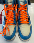 OFF WHITE AIR JORDAN 1 HIGH UNIVERSITY BLUE - SIZE 8 (WORN) - PROMO SAMPLE LABEL