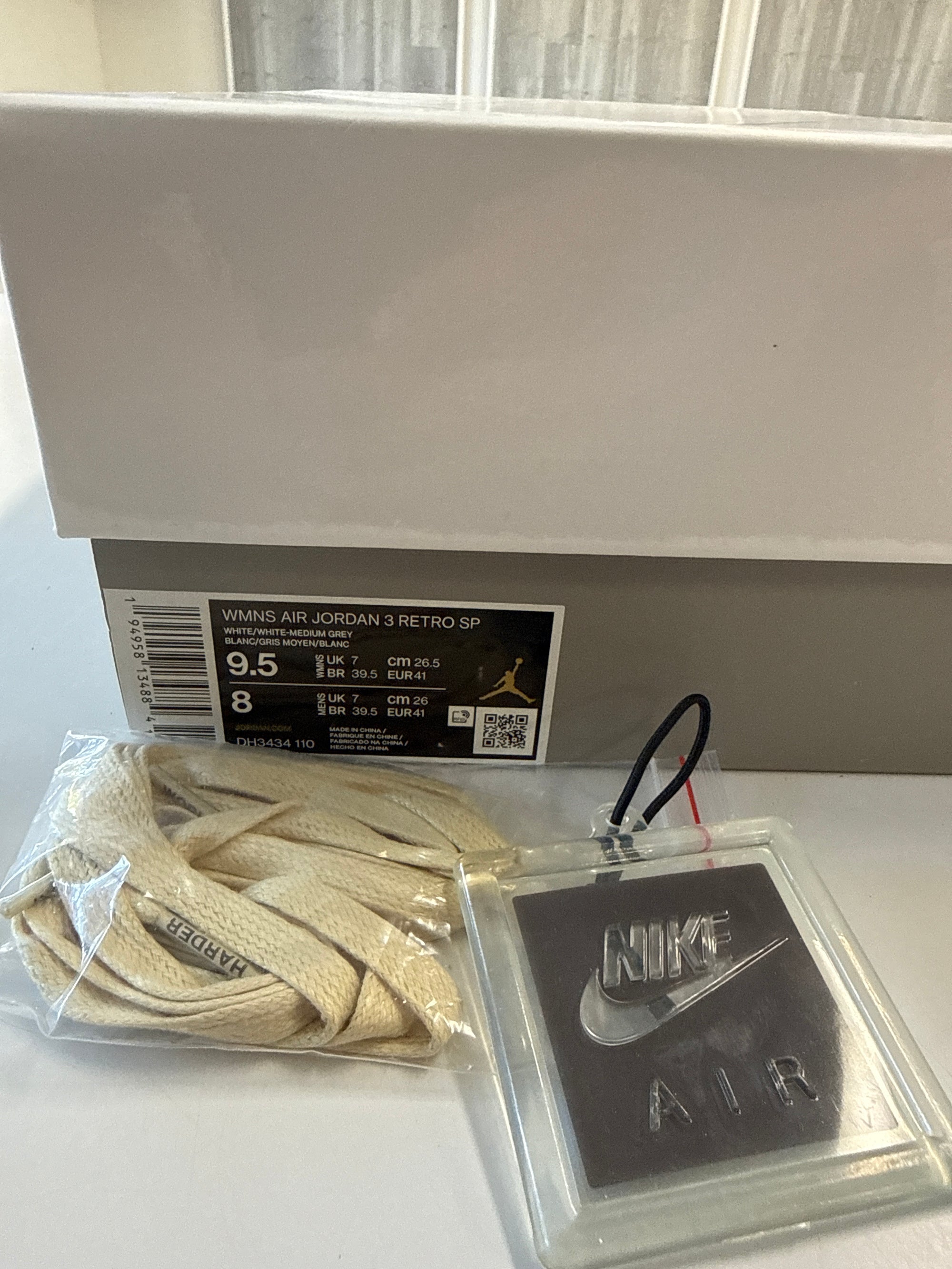 WMNS AIR JORDAN 3 A MA MANIERE WHITE - SIZE W9.5 M8 (WORN)