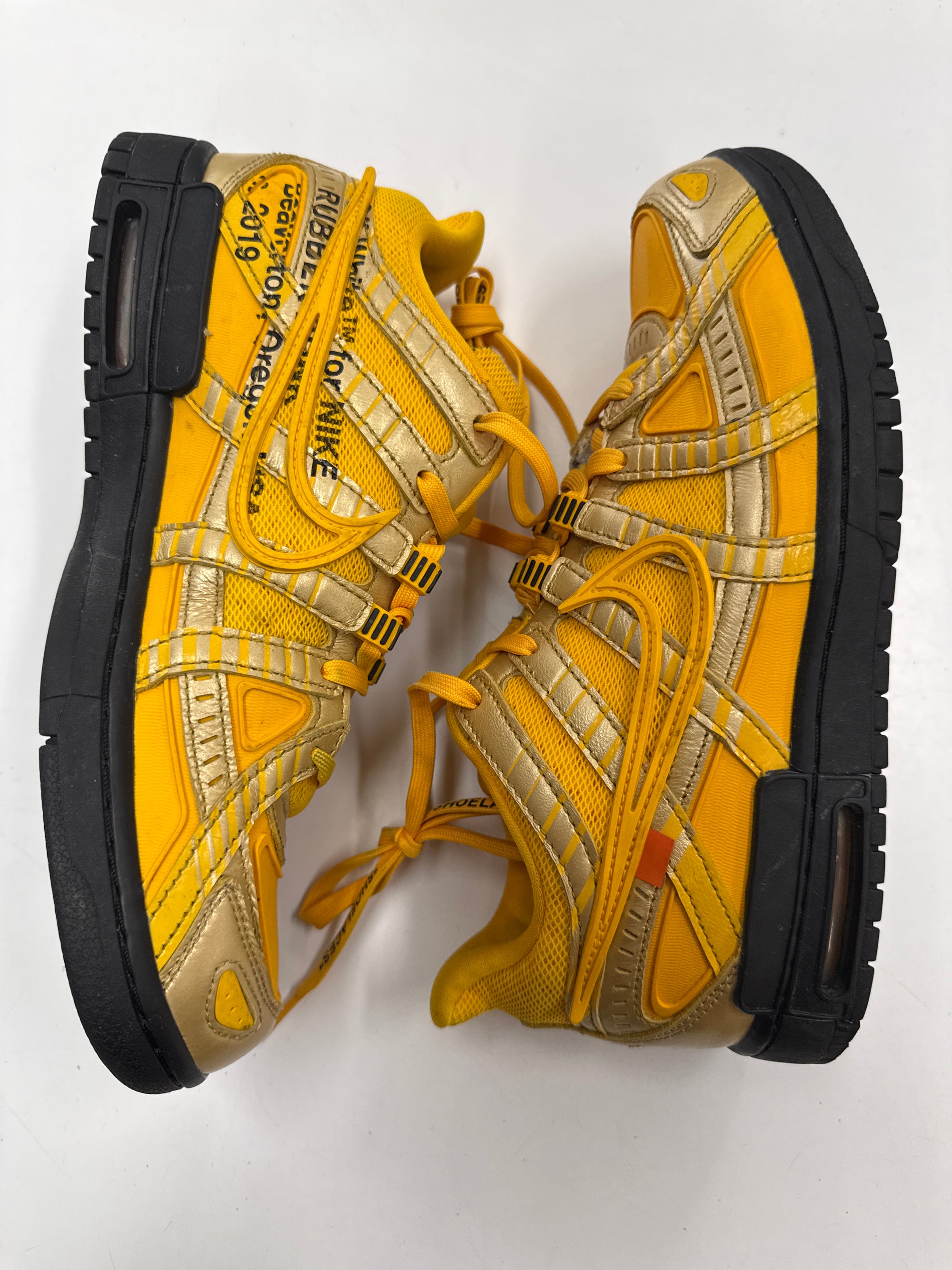 OFF WHITE AIR RUBBER DUNK UNIVERSITY GOLD - SIZE 9 (WORN)
