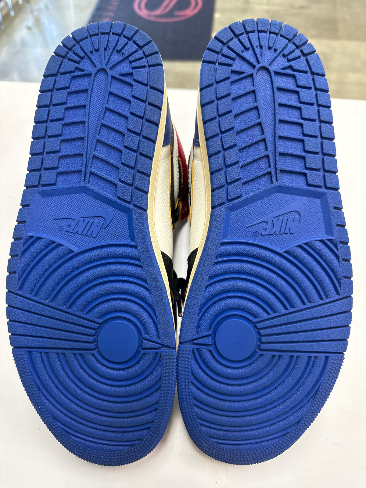 AIR JORDAN 1 HIGH FRAGMENT X UNION VARSITY RED SPORT ROYAL - SIZE 11.5 (WORN) - MISSING LABEL ON BOX