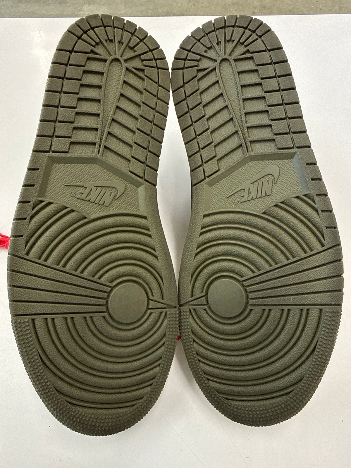 WMNS AIR JORDAN 1 LOW TRAVIS SCOTT OLIVE - SIZE W9.5 M8 (WORN)