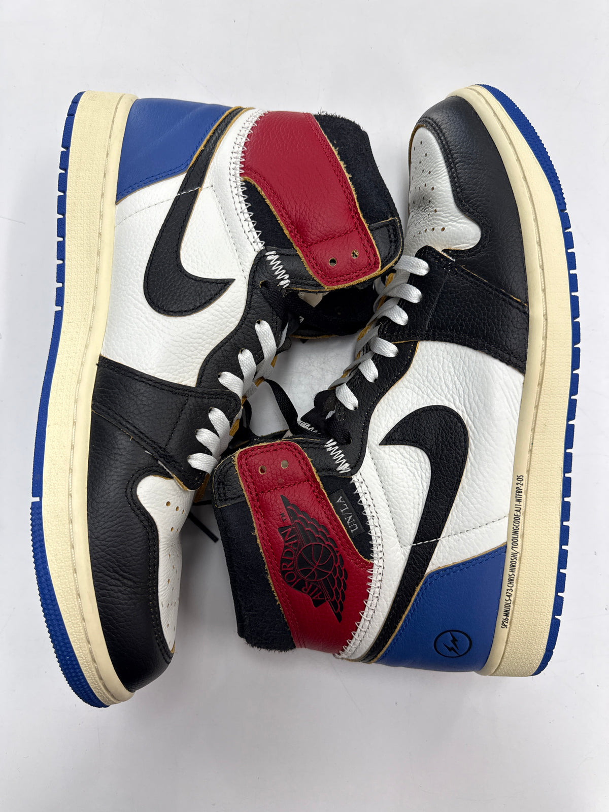 AIR JORDAN 1 HIGH FRAGMENT X UNION VARSITY RED SPORT ROYAL - SIZE 11.5 (WORN) - MISSING LABEL ON BOX