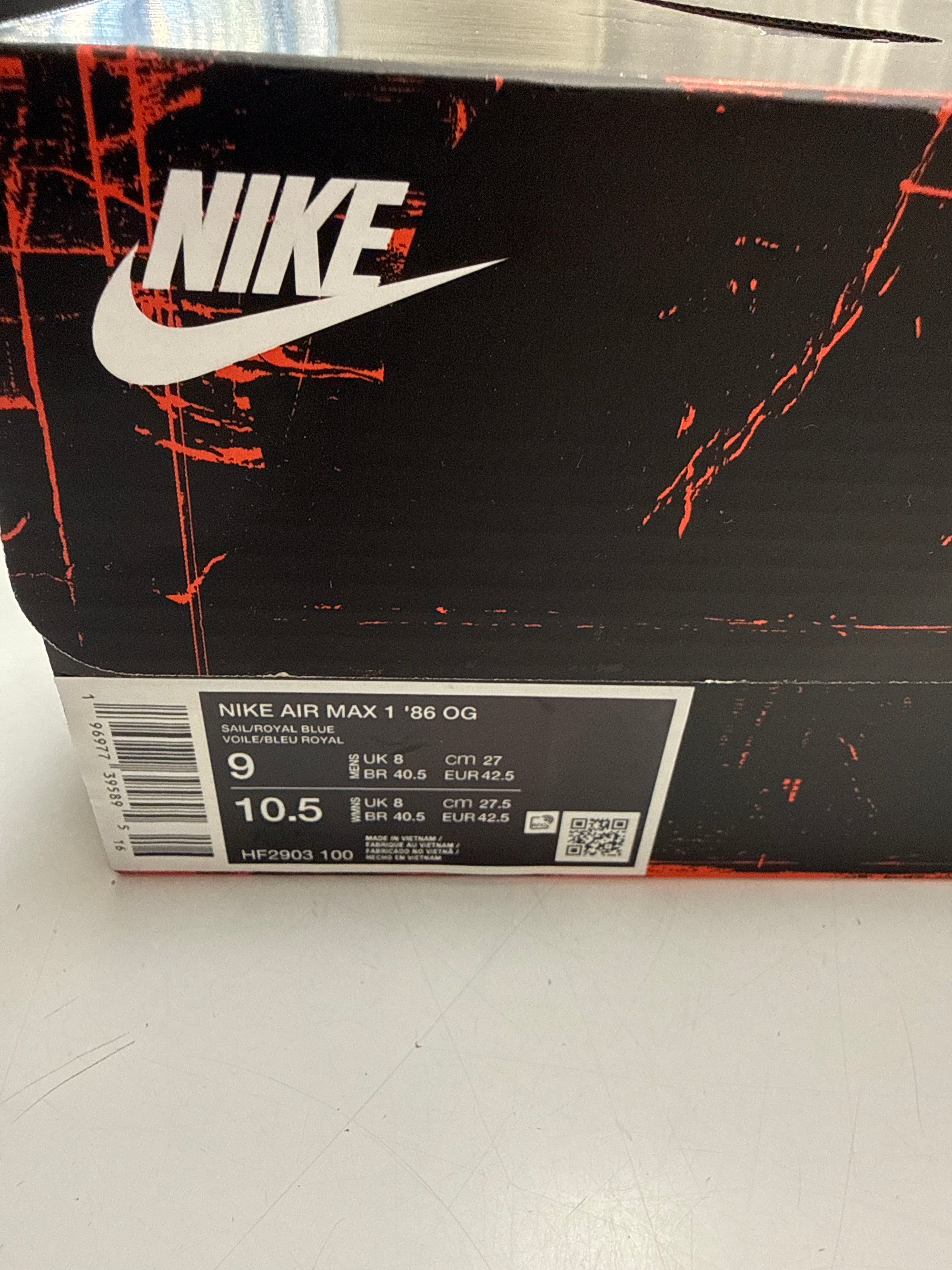 AIR MAX 1 86 OG BIG BUBBLE AIR MAX DAY - SIZE 9 (WORN)