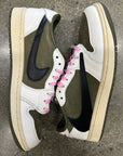 AIR JORDAN 1 LOW TRAVIS SCOTT MEDIUM OLIVE - SIZE 9.5 (WORN) - SUPER CLEAN - DAMAGED LID