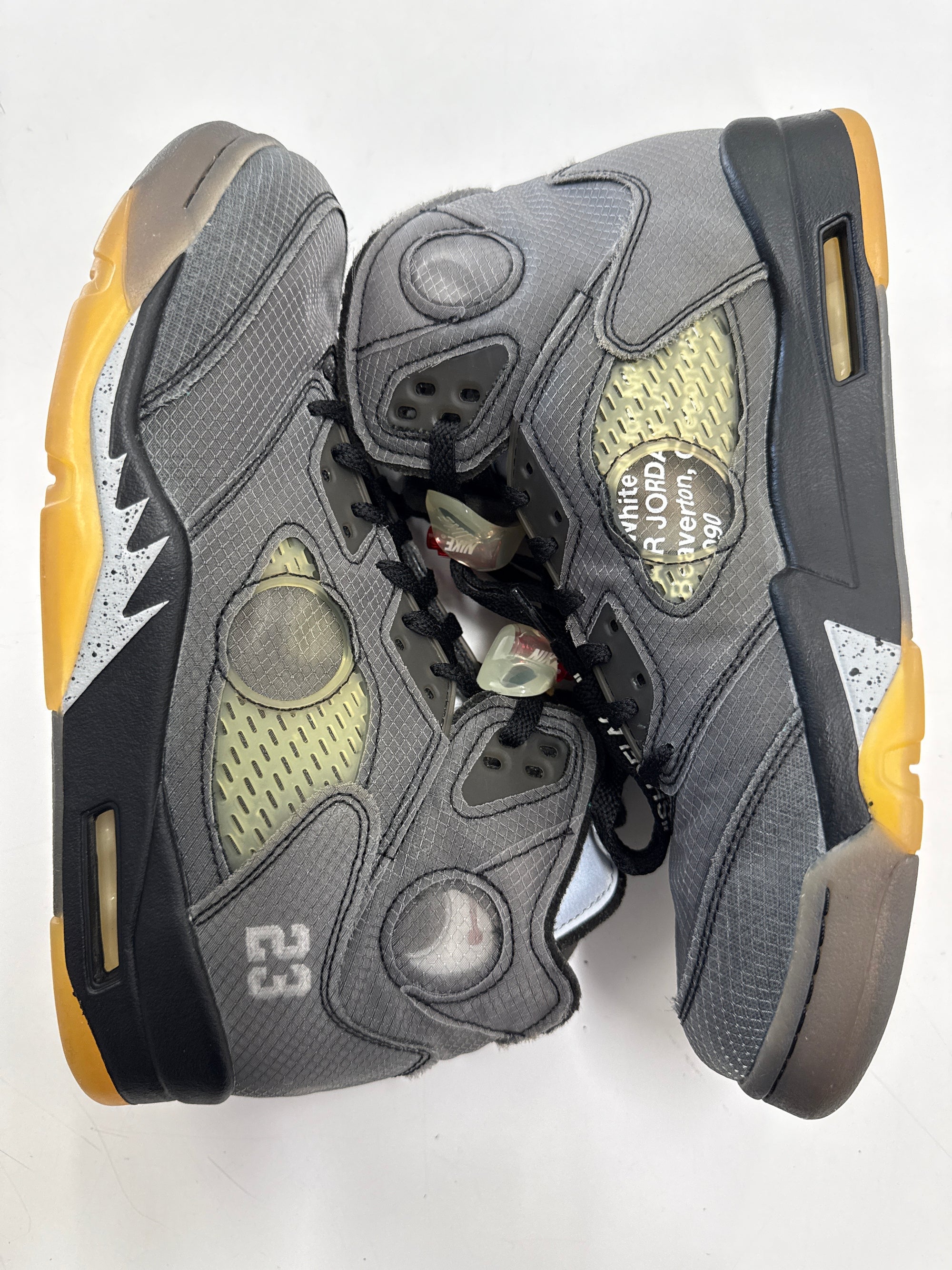 OFF WHITE AIR JORDAN 5 MUSLIN - SIZE 10 (WORN) - SUPER CLEAN - YELLOW NETTING