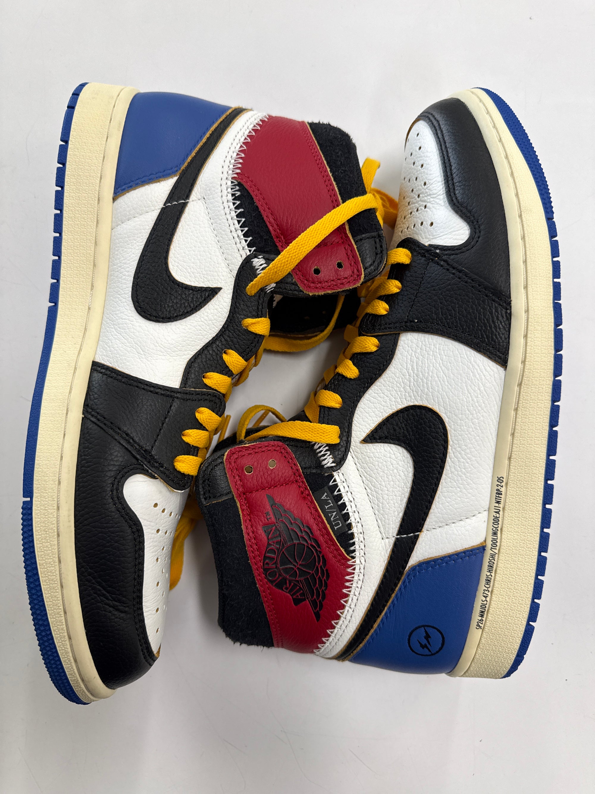 AIR JORDAN 1 HIGH FRAGMENT X UNION VARSITY RED SPORT ROYAL - SIZE 11.5 (WORN) - SUPER CLEAN
