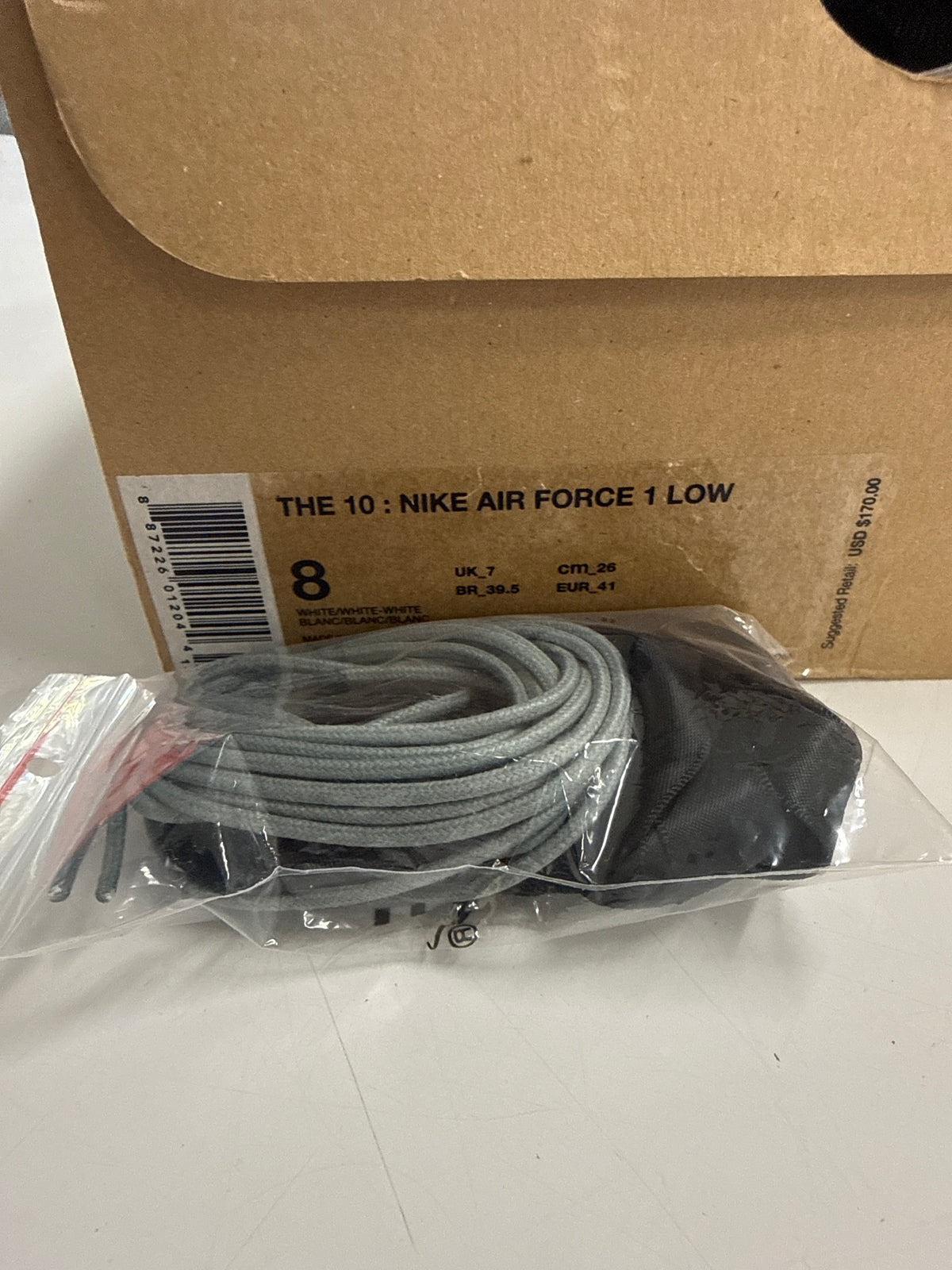 OFF WHITE AIR FORCE 1 LOW WHITE - SIZE 8 (WORN)