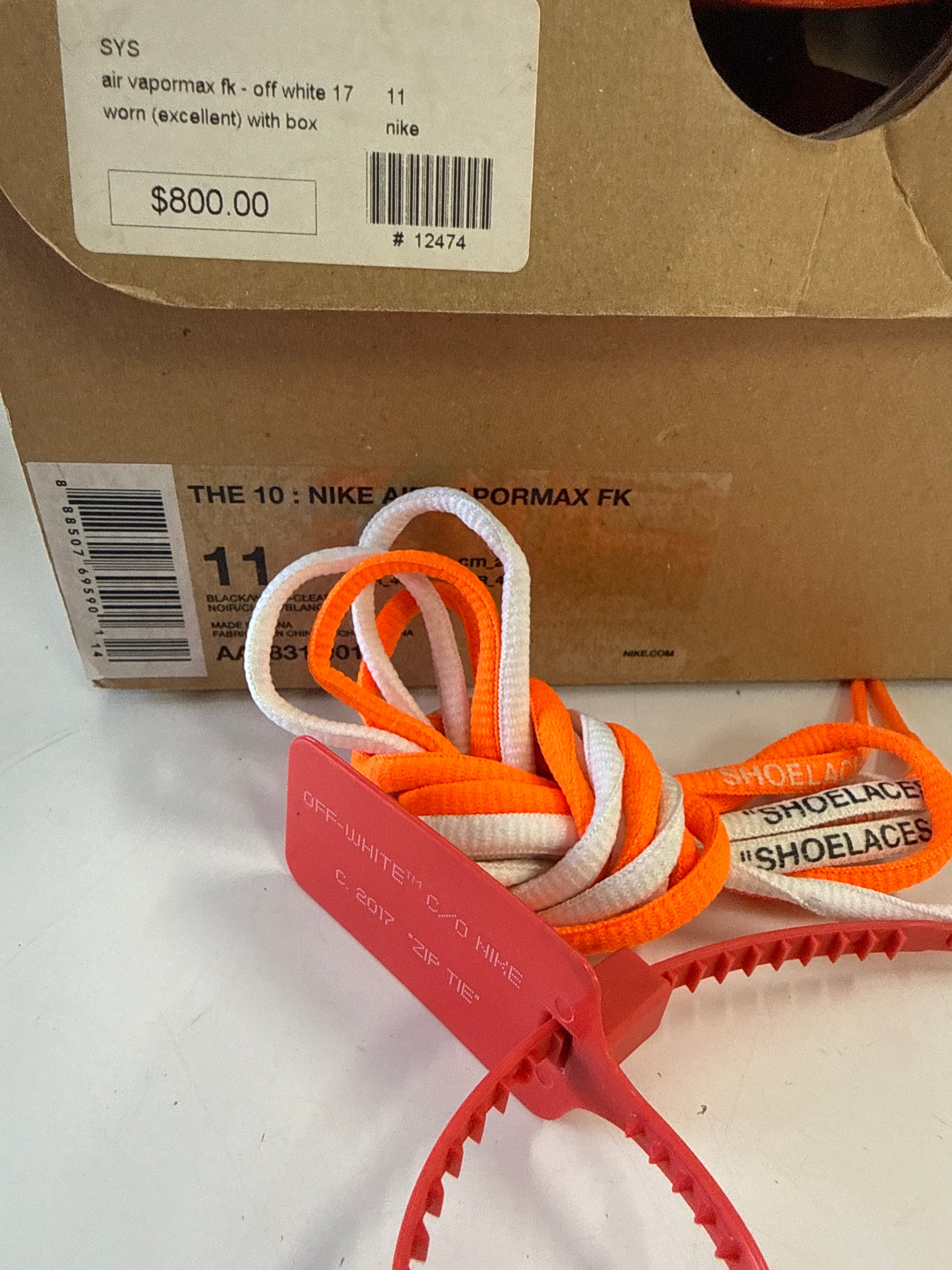 OFF WHITE AIR VAPORMAX BLACK - SIZE 11 (WORN)
