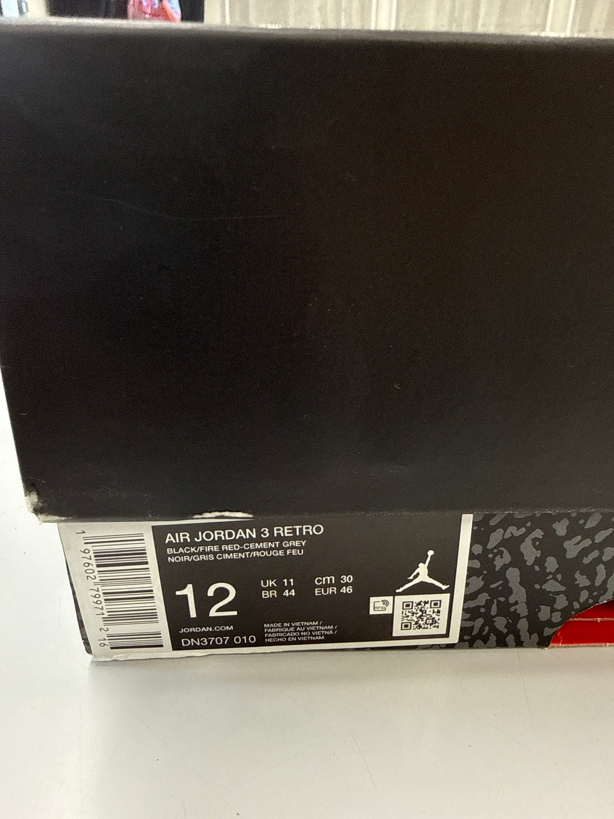 AIR JORDAN 3 BLACK CEMENT 2024 - SIZE 12 (WORN)