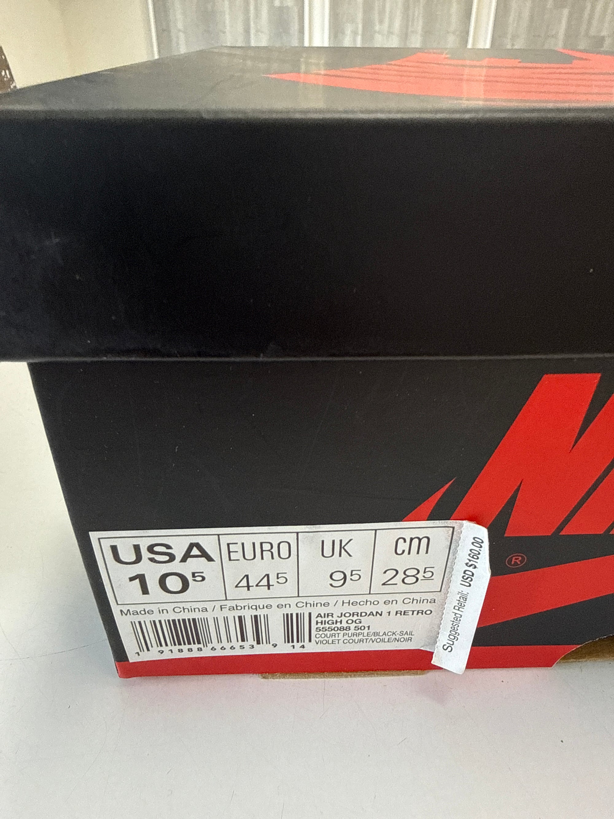 AIR JORDAN 1 HIGH COURT PURPLE - SIZE 10.5 (WORN) - SUPER CLEAN
