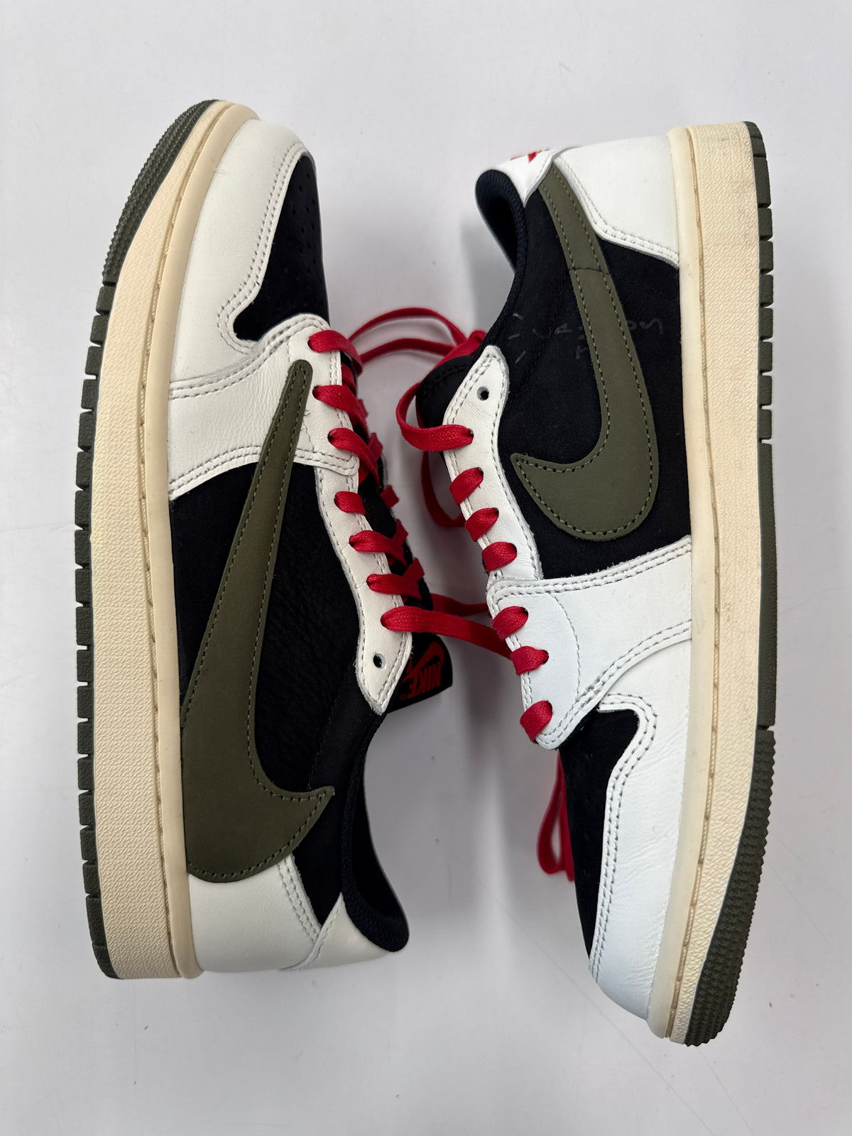 WMNS AIR JORDAN 1 LOW TRAVIS SCOTT OLIVE - SIZE W9.5 M8 (WORN)