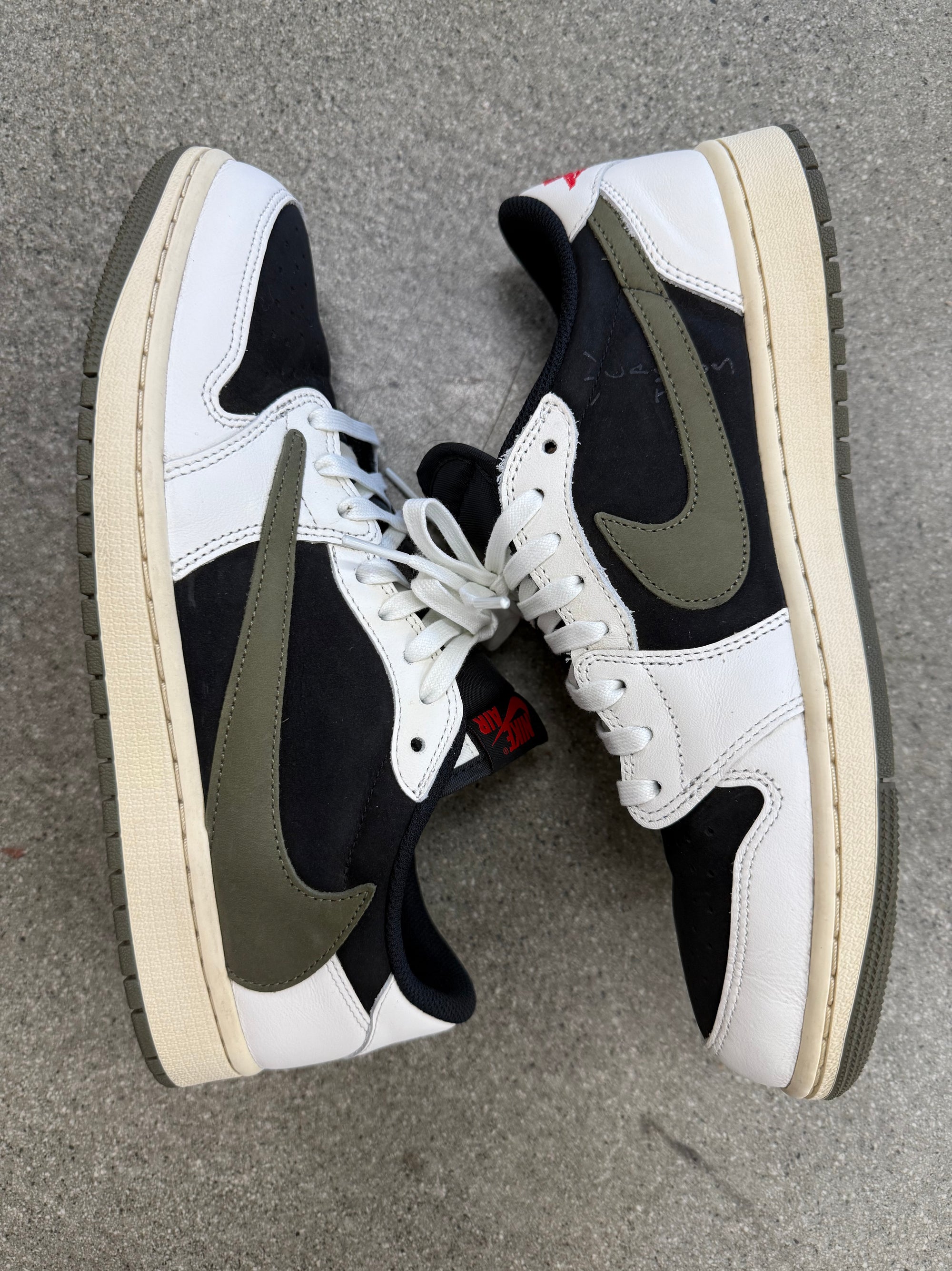 WMNS AIR JORDAN 1 LOW OG OLIVE - SIZE W11.5 M10 (WORN) - SUPER CLEAN