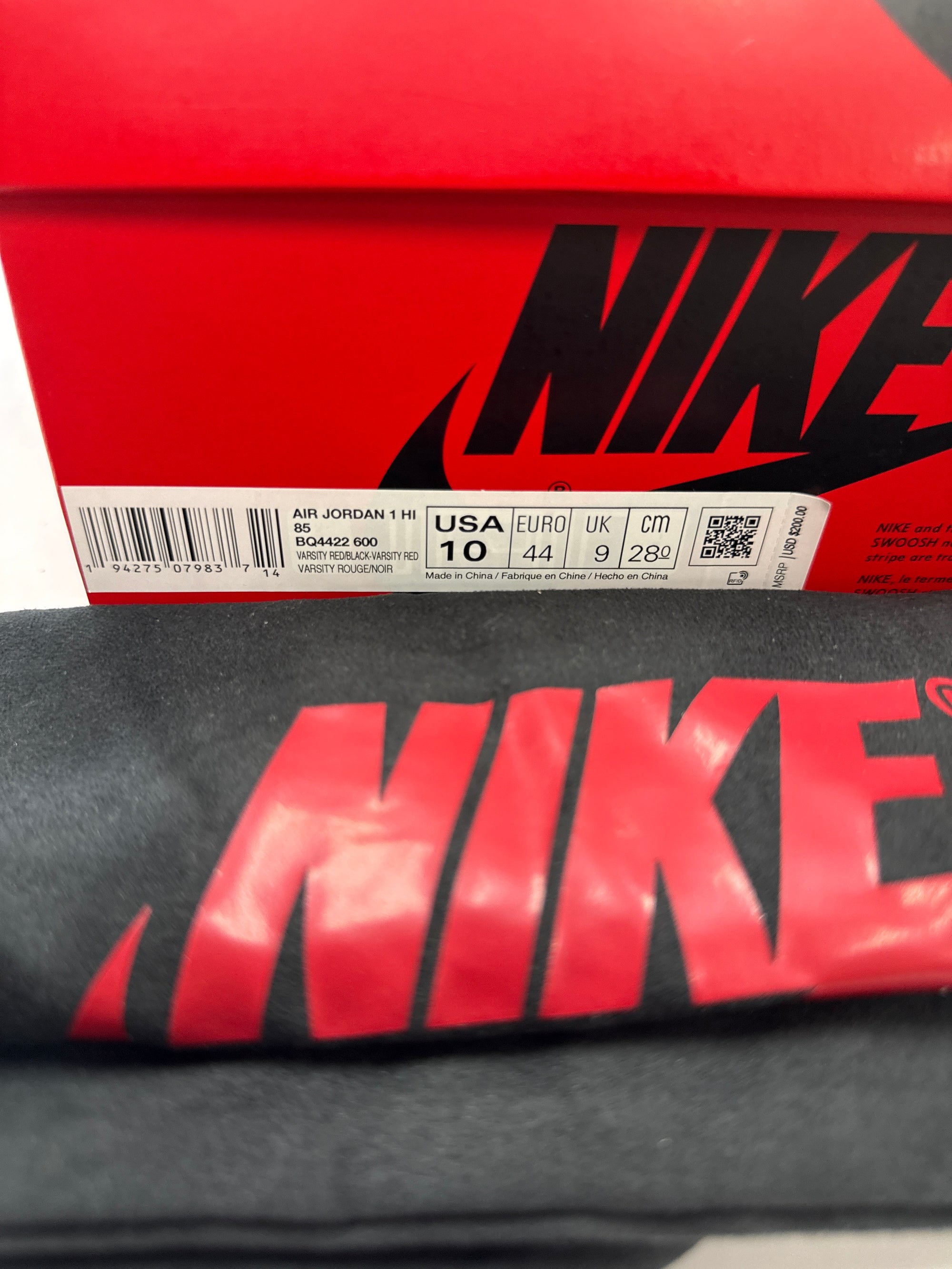 AIR JORDAN 1 HIGH 85 VARSITY RED - SIZE 10 (WORN)