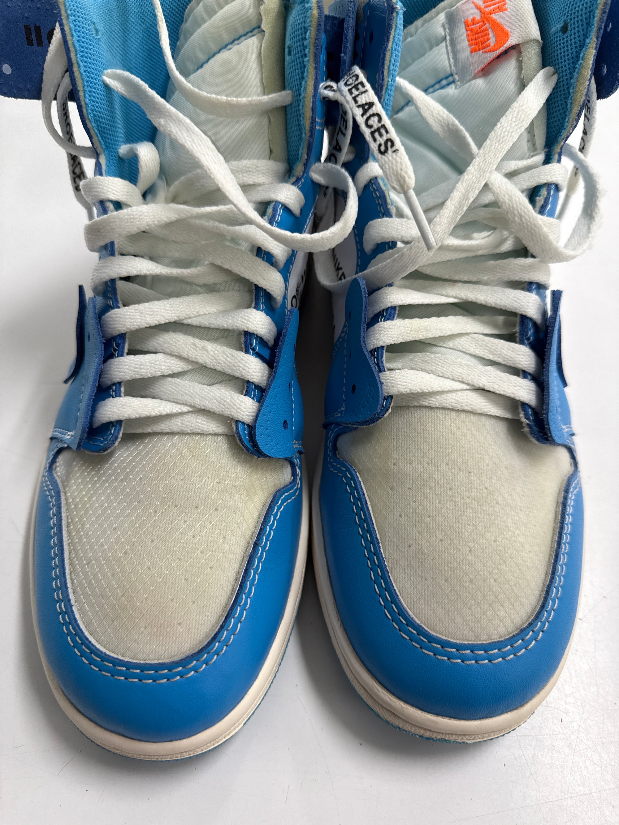 OFF WHITE AIR JORDAN 1 HIGH UNIVERSITY BLUE - SIZE 9.5 (WORN) - REPLACEMENT BOX