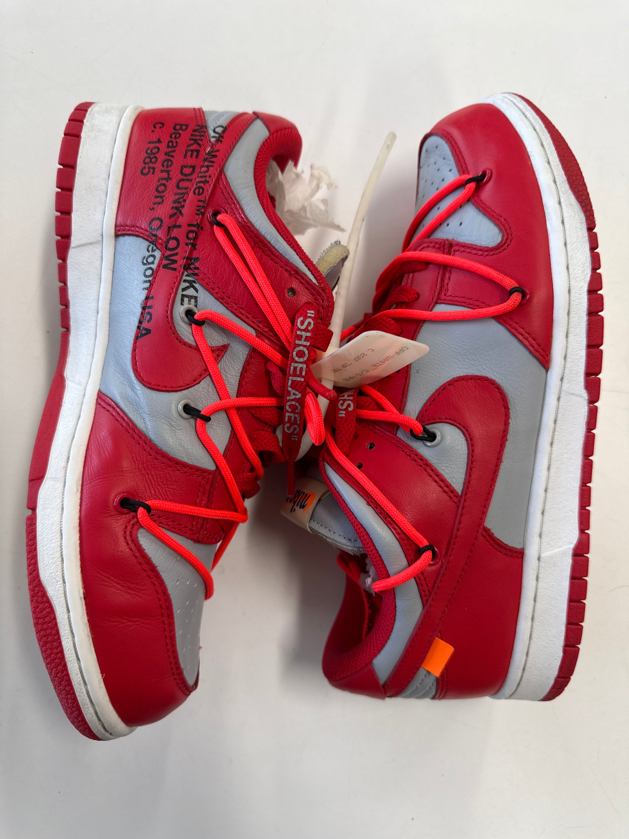 OFF WHITE DUNK LOW UNIVERSITY RED - SIZE 8.5 (WORN)