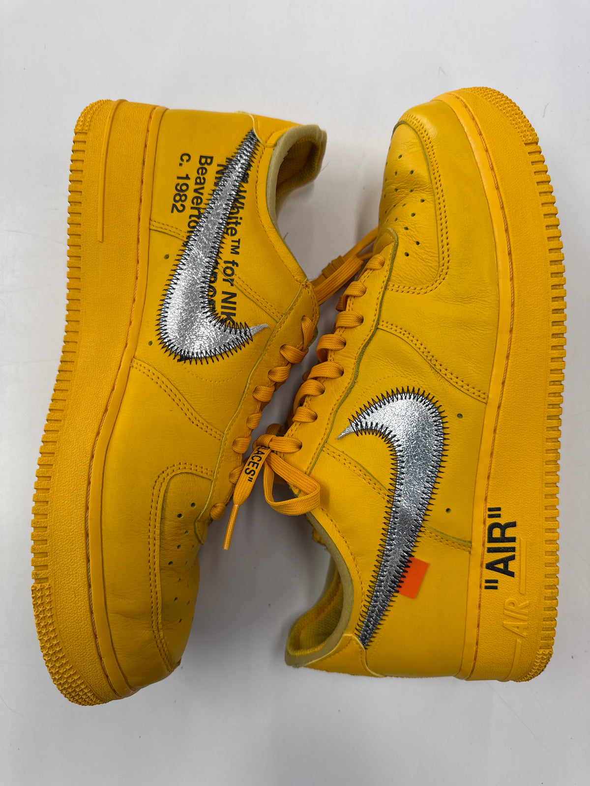 OFF WHITE AIR FORCE 1 LOW UNIVERSITY GOLD - SIZE 10 (WORN)