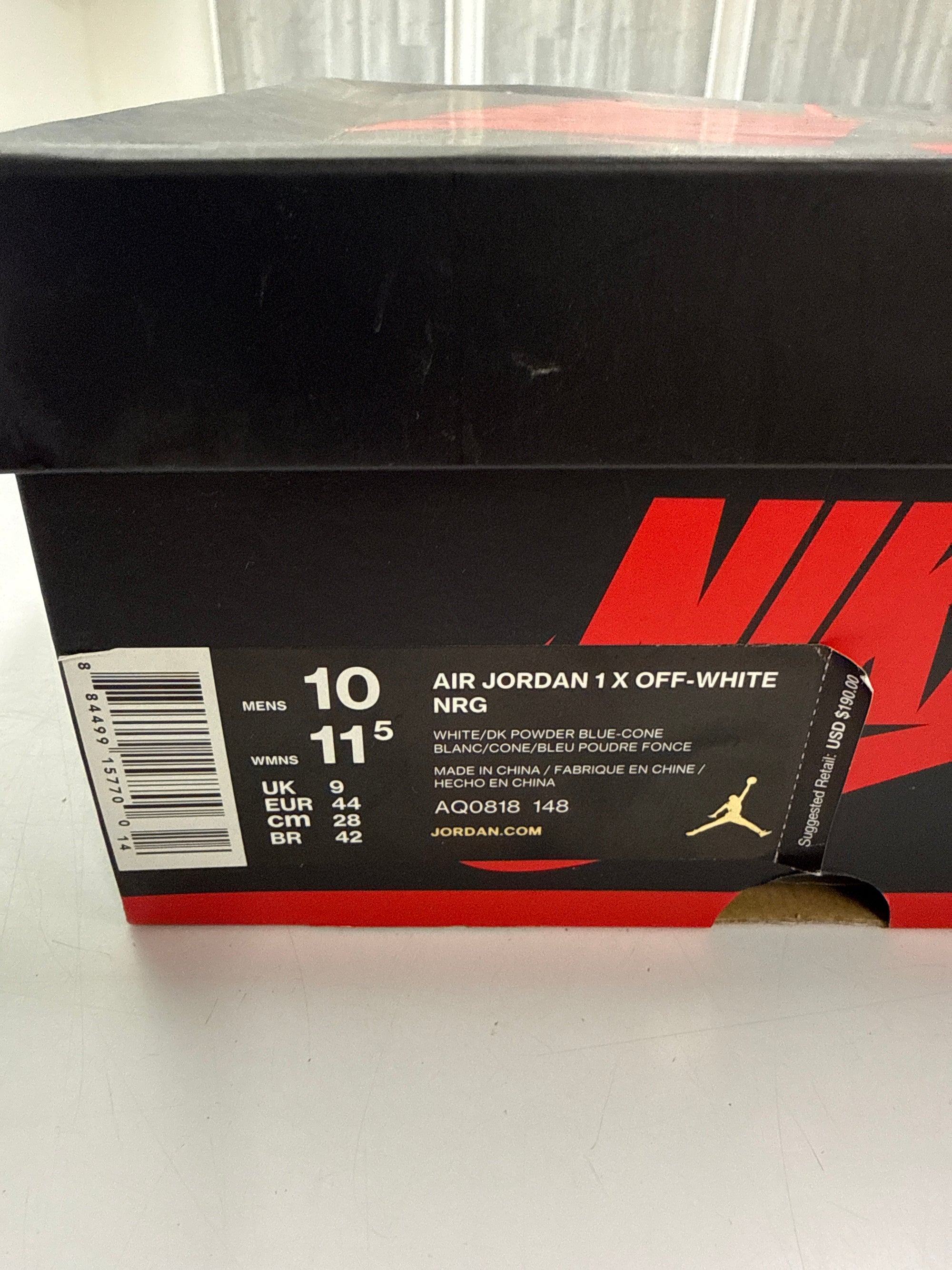 OFF WHITE AIR JORDAN 1 HIGH UNIVERSITY BLUE - SIZE 10 (WORN)