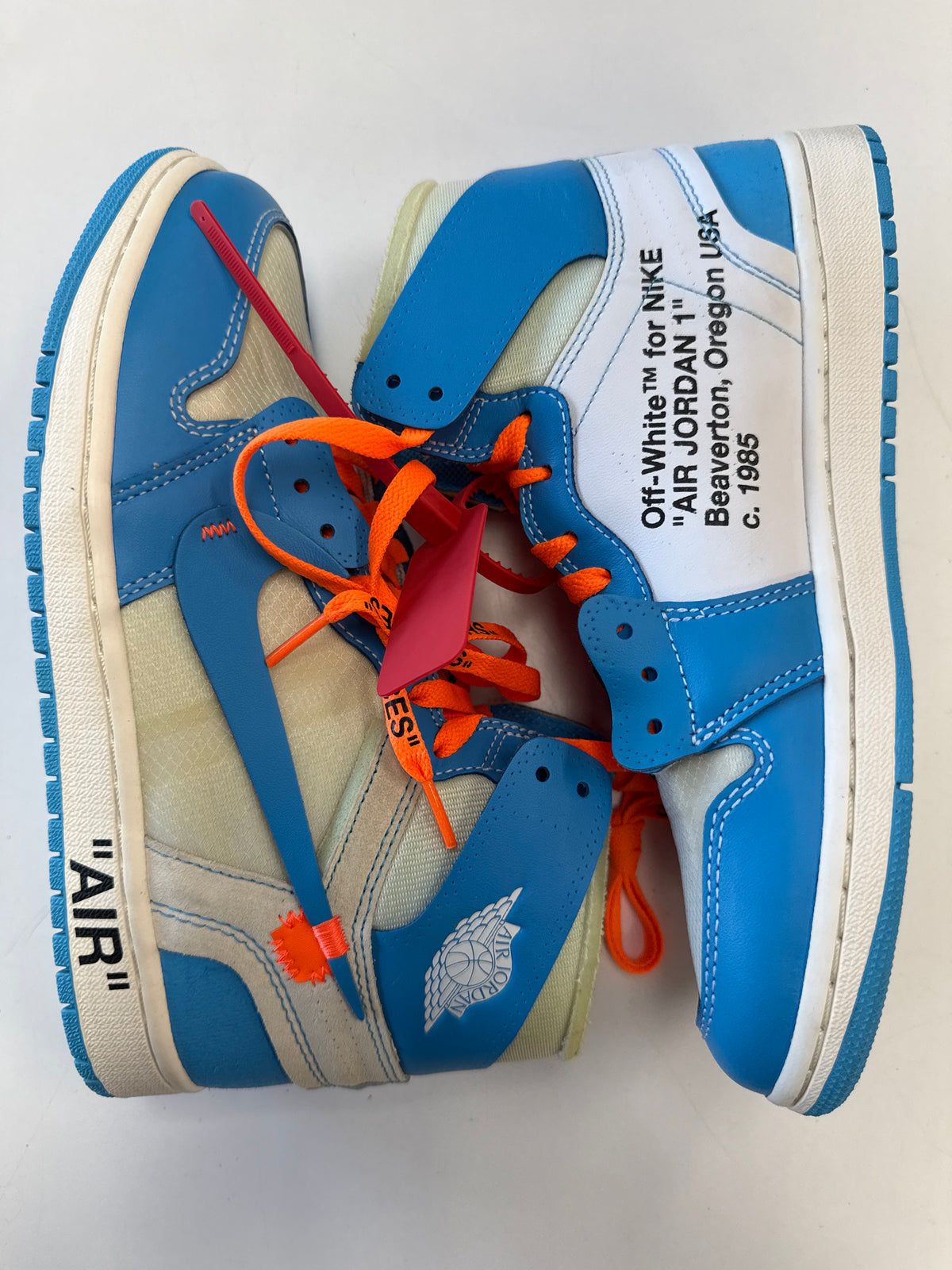 OFF WHITE AIR JORDAN 1 HIGH UNIVERSITY BLUE - SIZE 8 (WORN) - PROMO SAMPLE LABEL