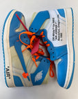 OFF WHITE AIR JORDAN 1 HIGH UNIVERSITY BLUE - SIZE 8 (WORN) - PROMO SAMPLE LABEL