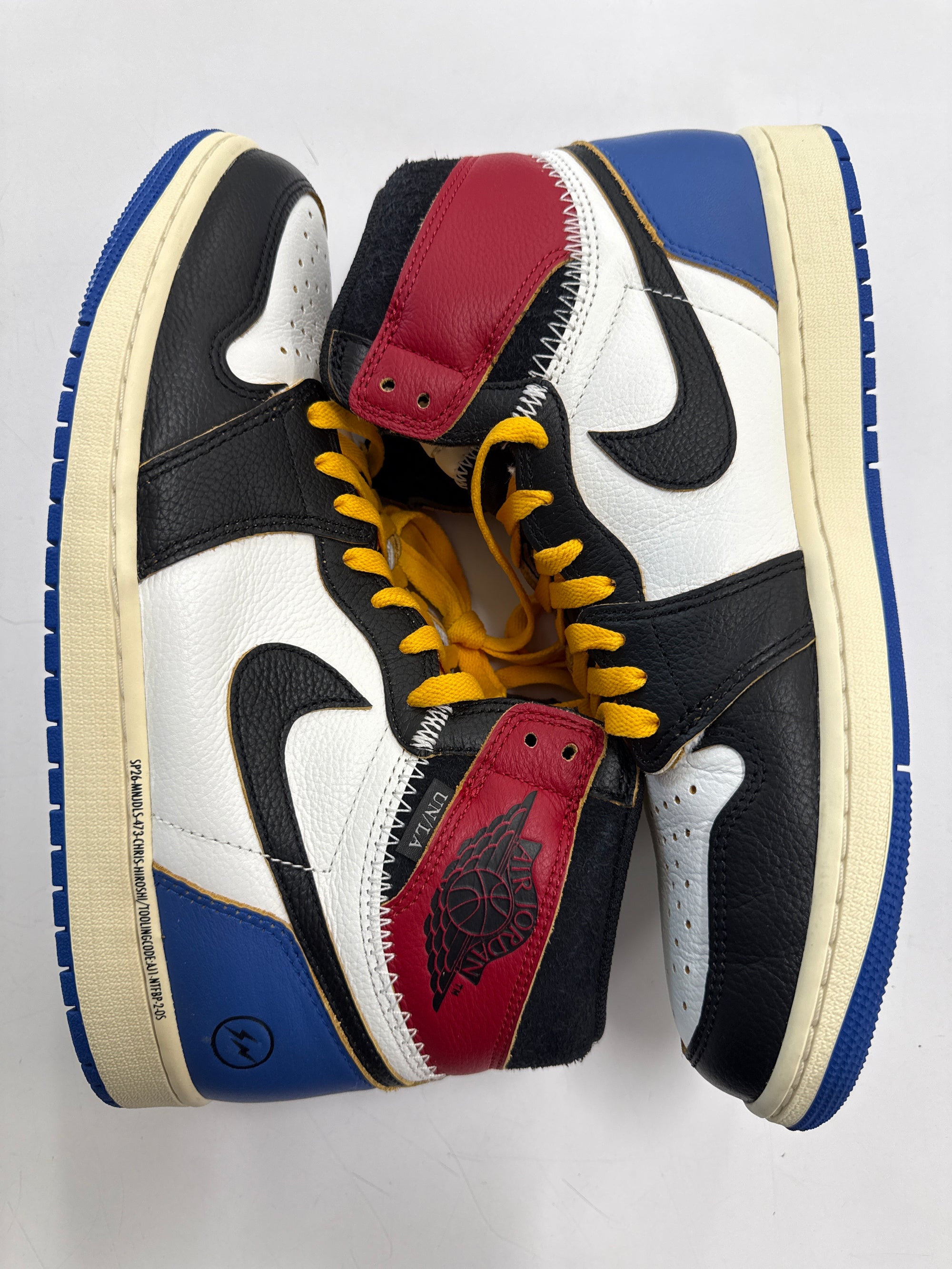 AIR JORDAN 1 HIGH FRAGMENT X UNION VARSITY RED SPORT ROYAL - SIZE 11.5 (WORN) - SUPER CLEAN