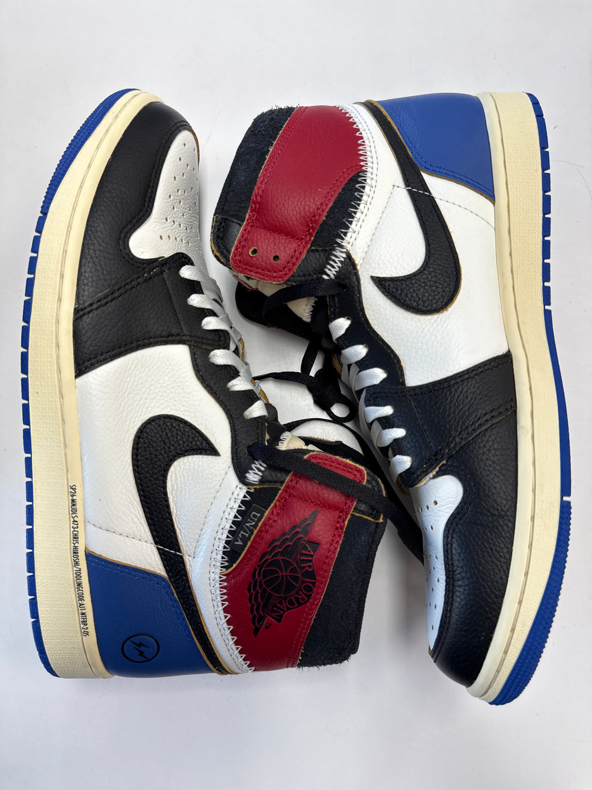 AIR JORDAN 1 HIGH FRAGMENT X UNION VARSITY RED SPORT ROYAL - SIZE 11.5 (WORN)