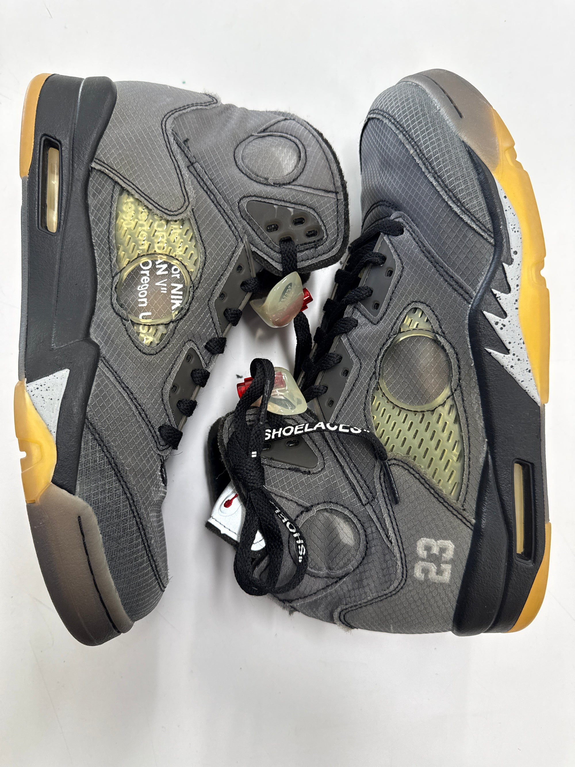 OFF WHITE AIR JORDAN 5 MUSLIN - SIZE 10 (WORN) - SUPER CLEAN - YELLOW NETTING